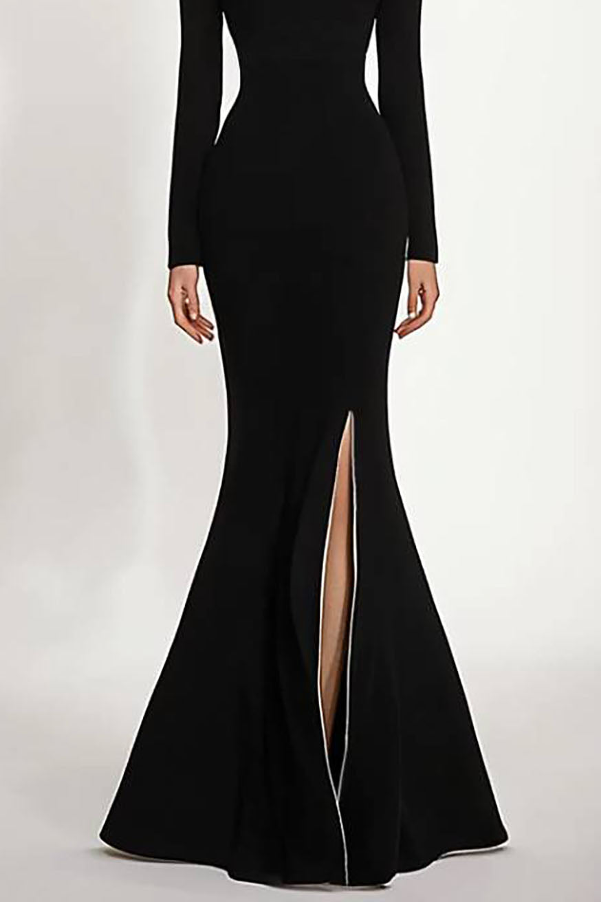 Formal Dress Black Off-Shoulder High Slit Mermaid Floor-Length Gown