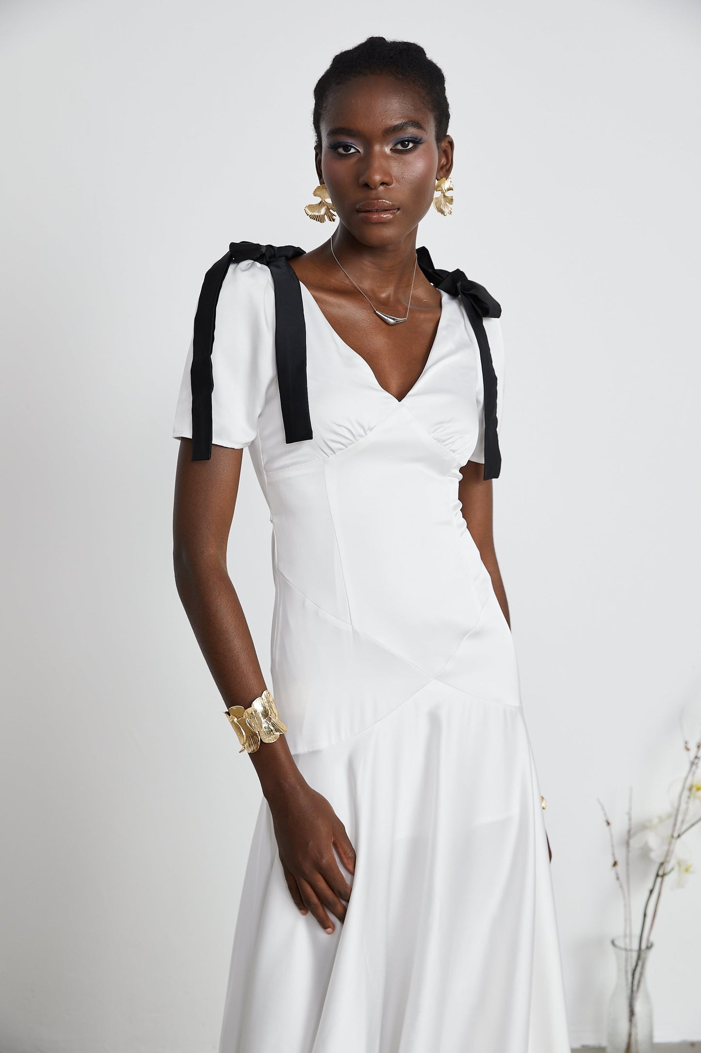 Cyrielle ribbon-detail puff-sleeve maxi dress