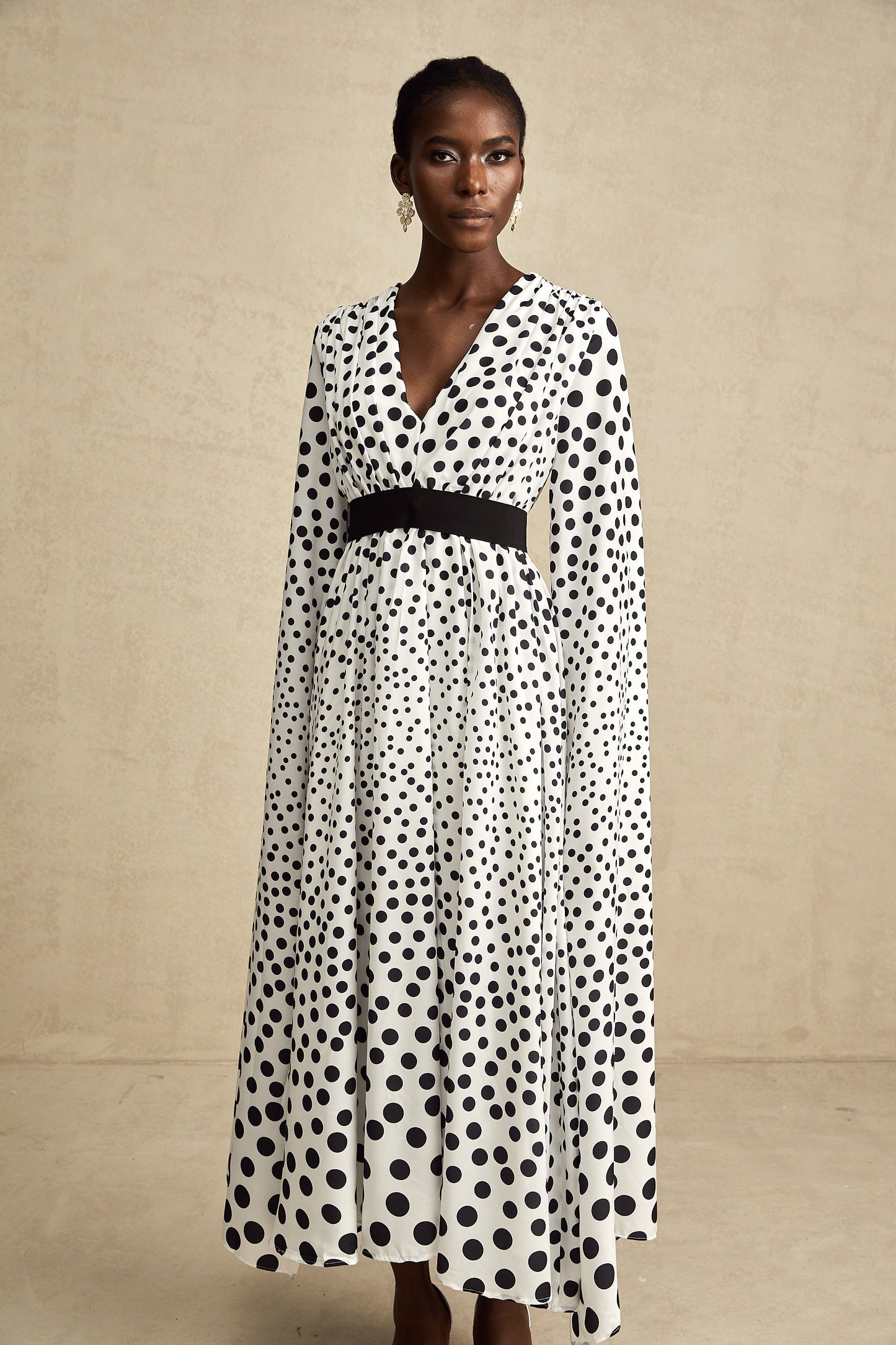 Brigitte white polka-dot slit-sleeve midi dress