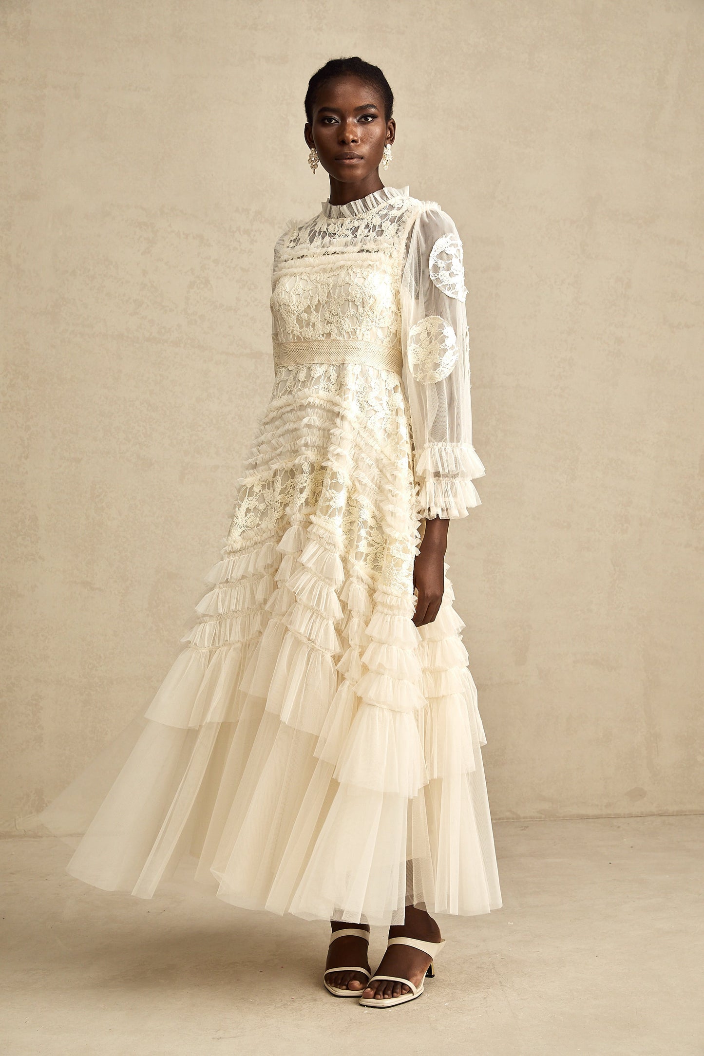 Capucine floral-embroidered layered tulle maxi dress