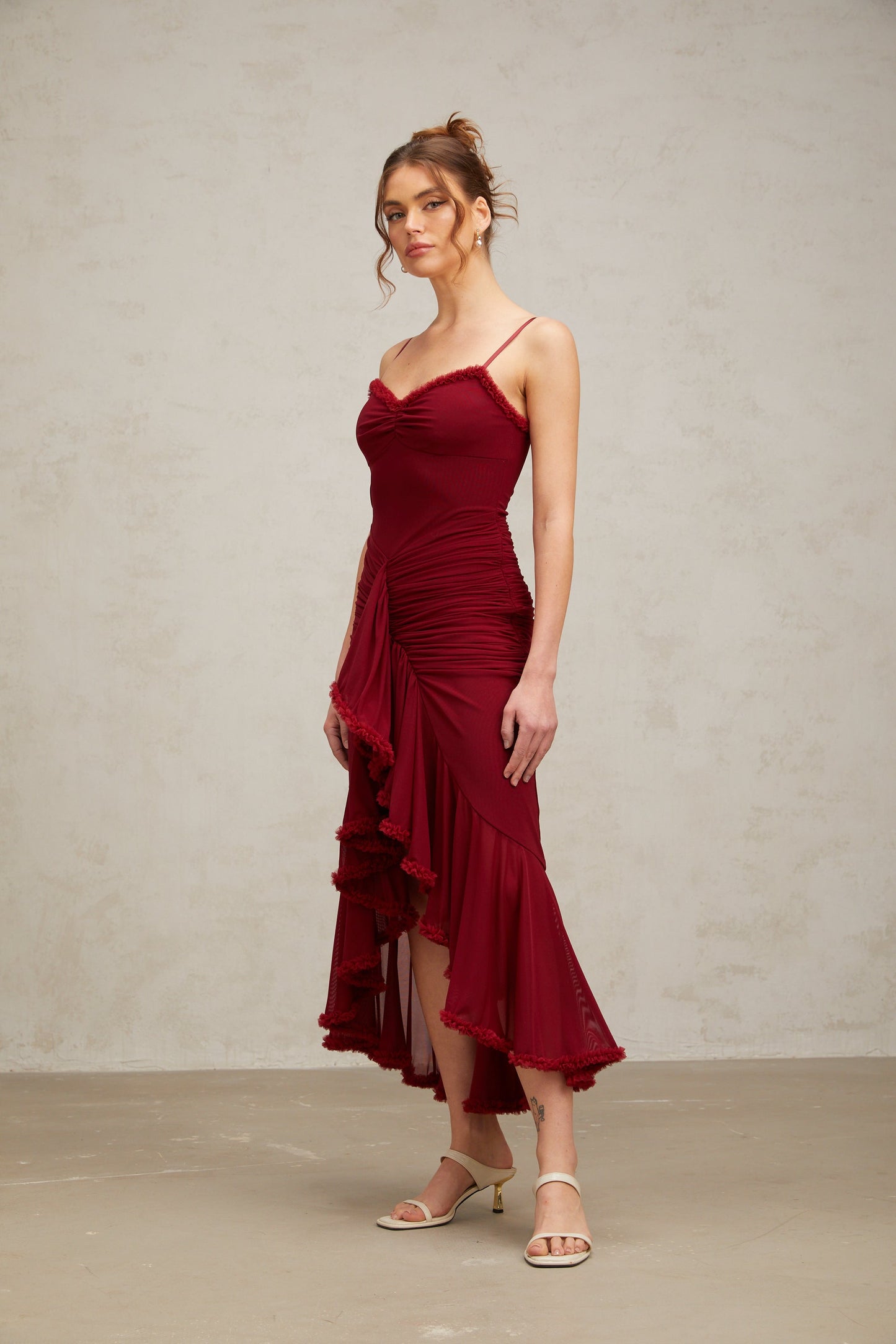 Viviane ruffle draped maxi dress in Red