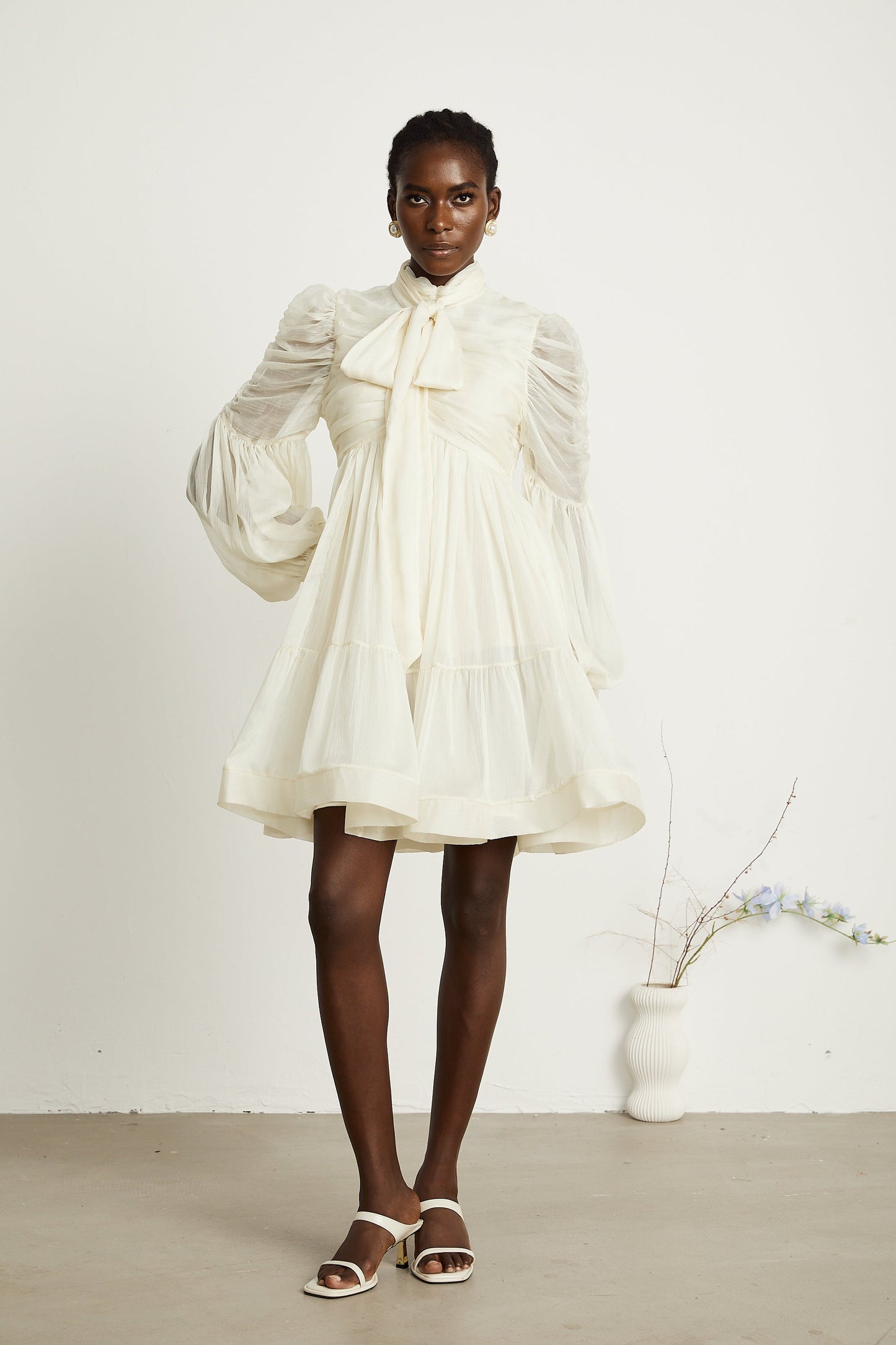 Thibaulte tuck-detail pleated tulle mini dress