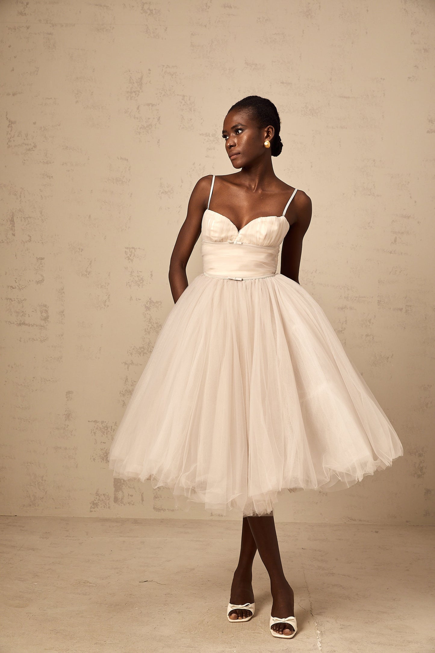 Odin sleeveless pleated tulle midi dress