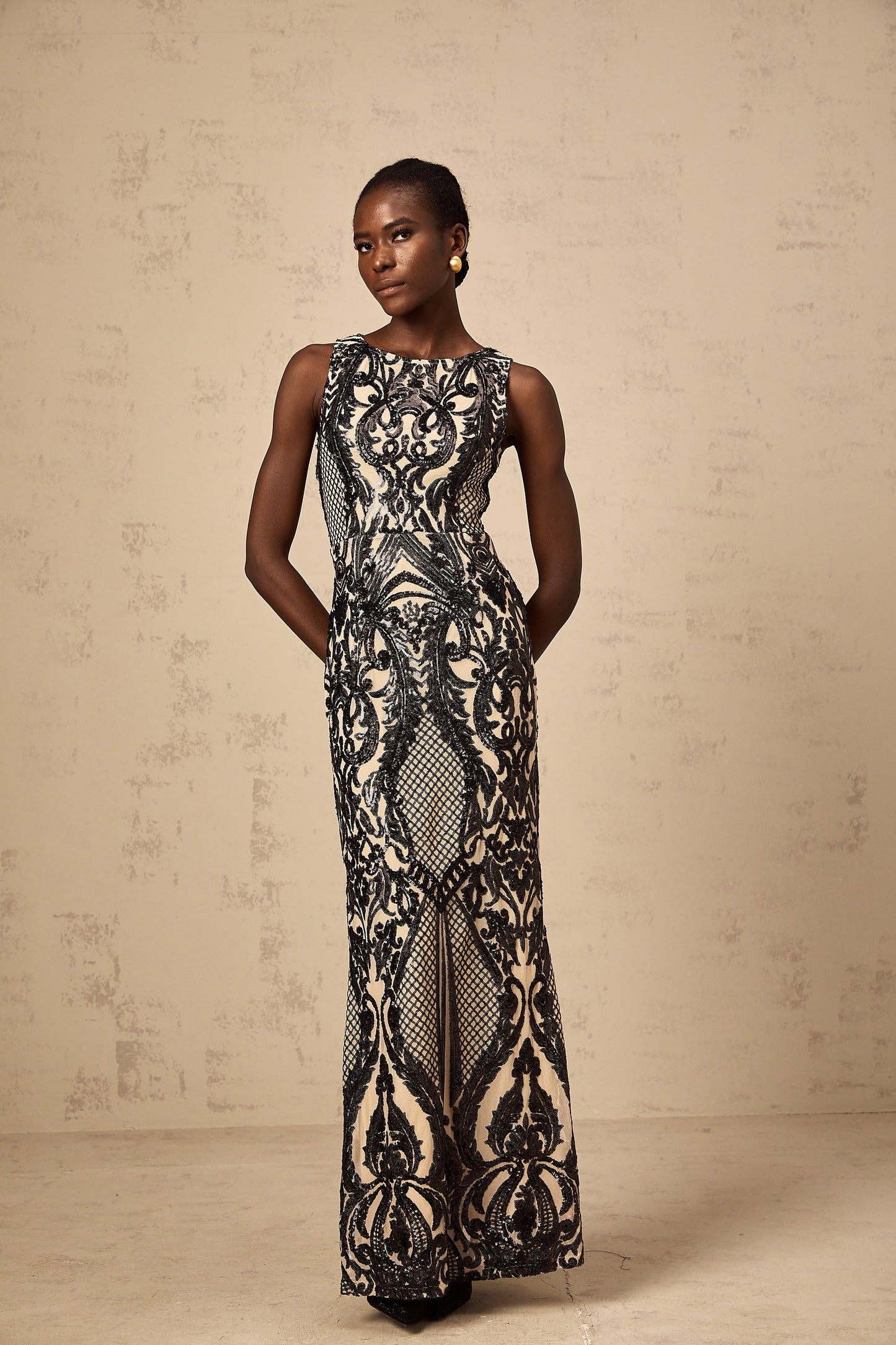 Annie sequin-embellished mesh maxi dress