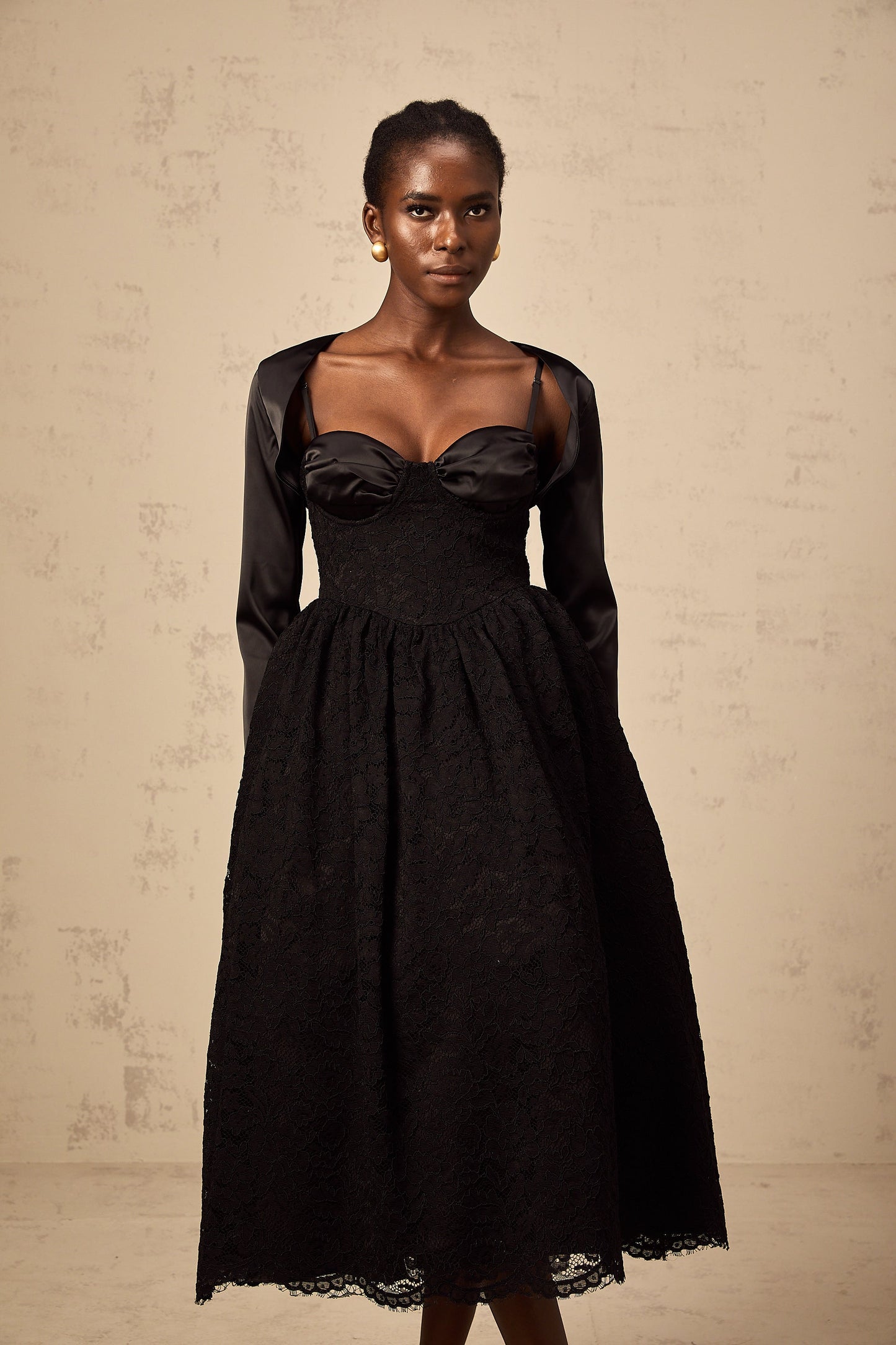 Sidonie black floral-lace top & dress matching set
