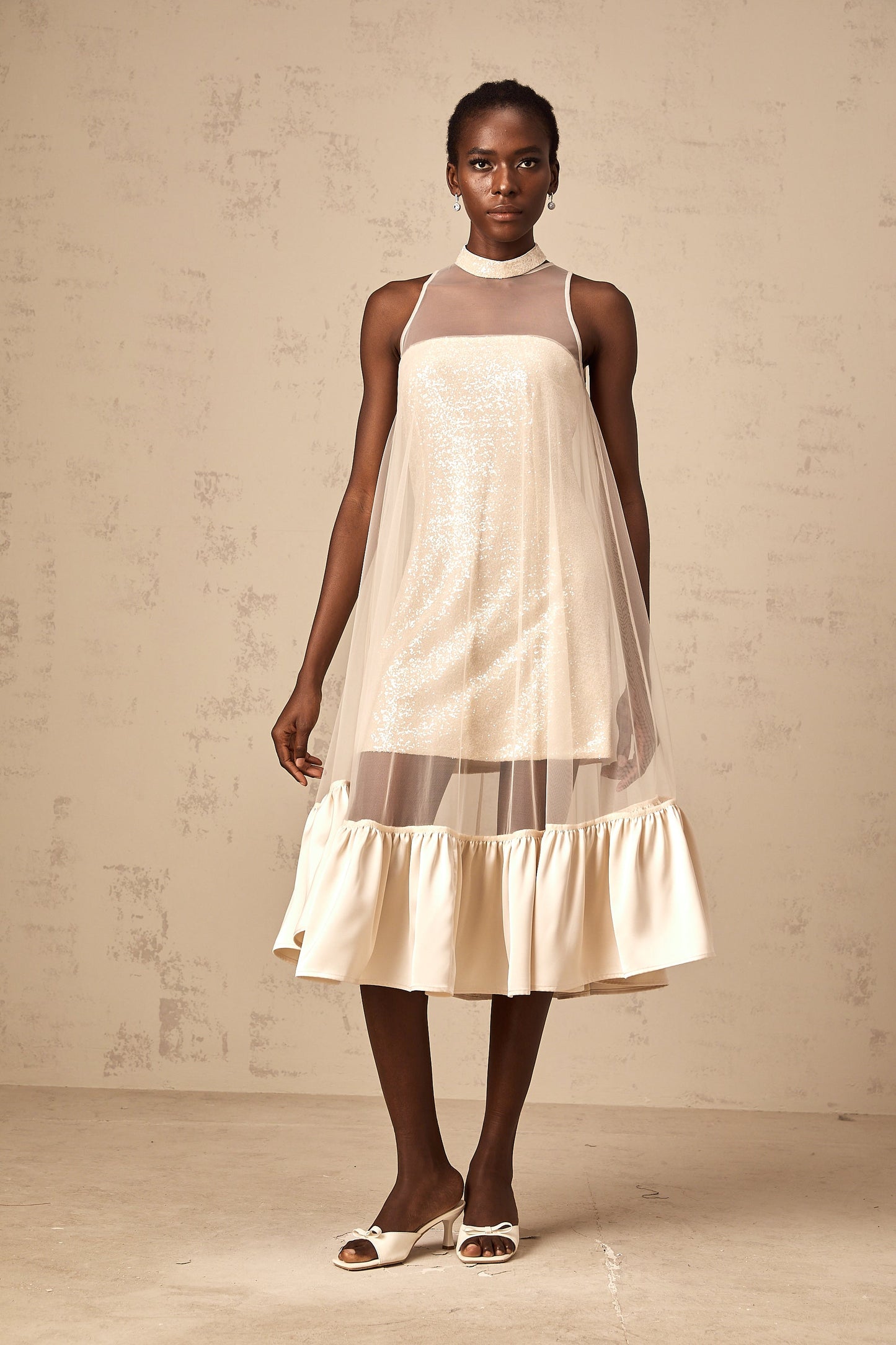 Josette tulle-panel sequined layered midi dress