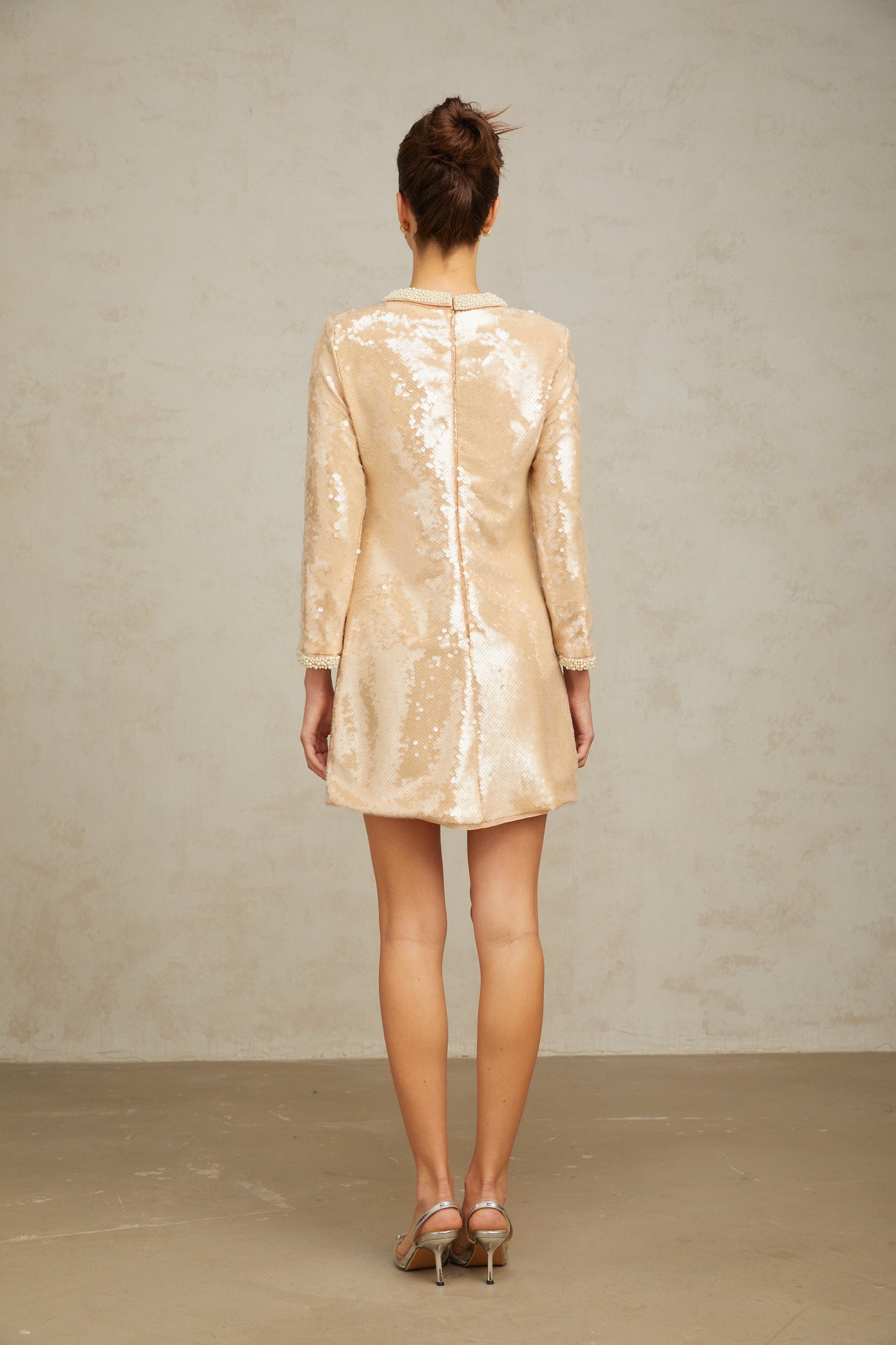 Ornella neutrals faux-pearl sequined mini dress