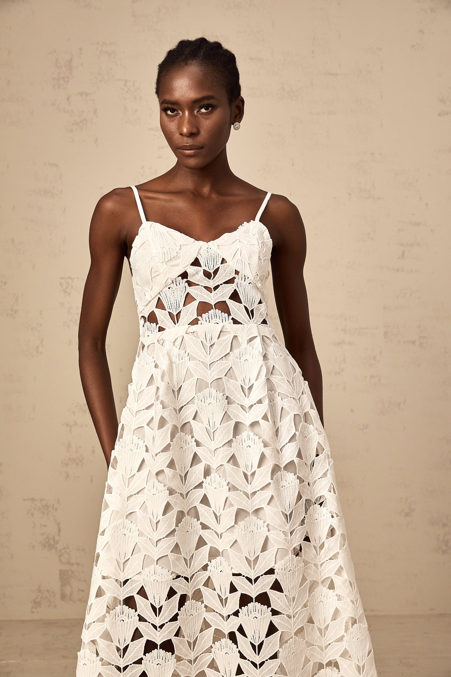 Delphine white cut-out lace midi dress