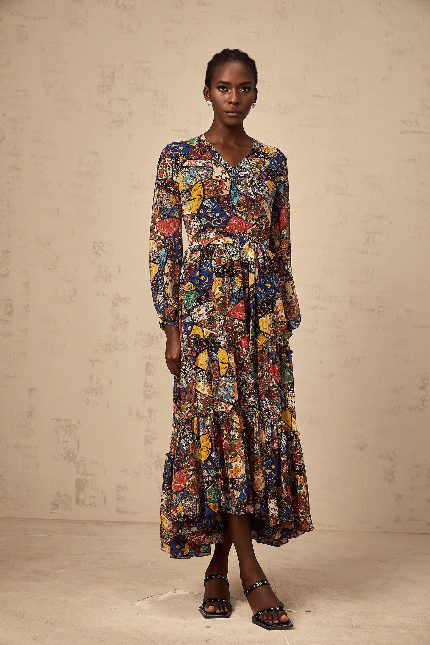 Diane brown bohemian shirring midi dress