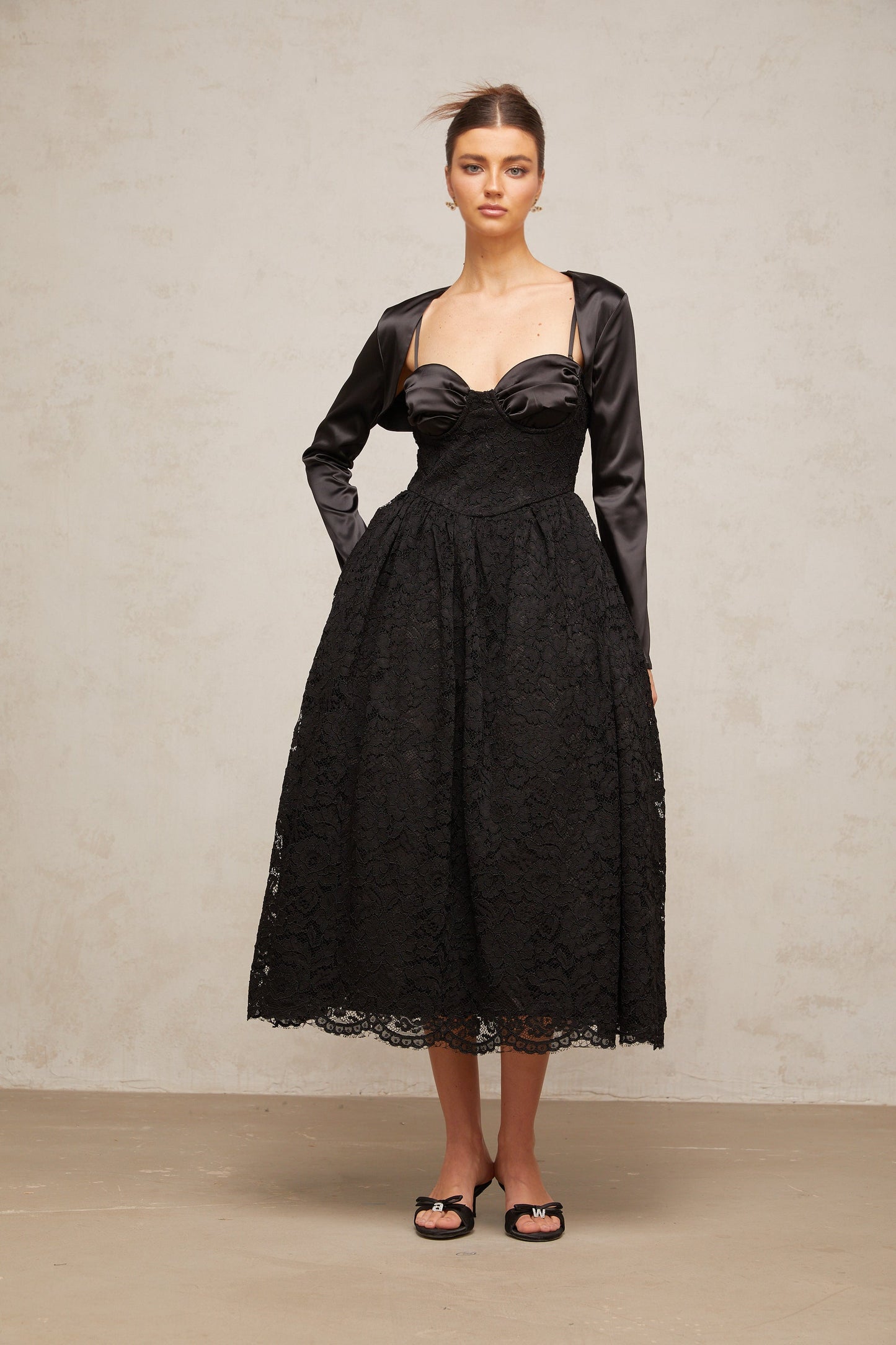 Sidonie black floral-lace top & dress matching set