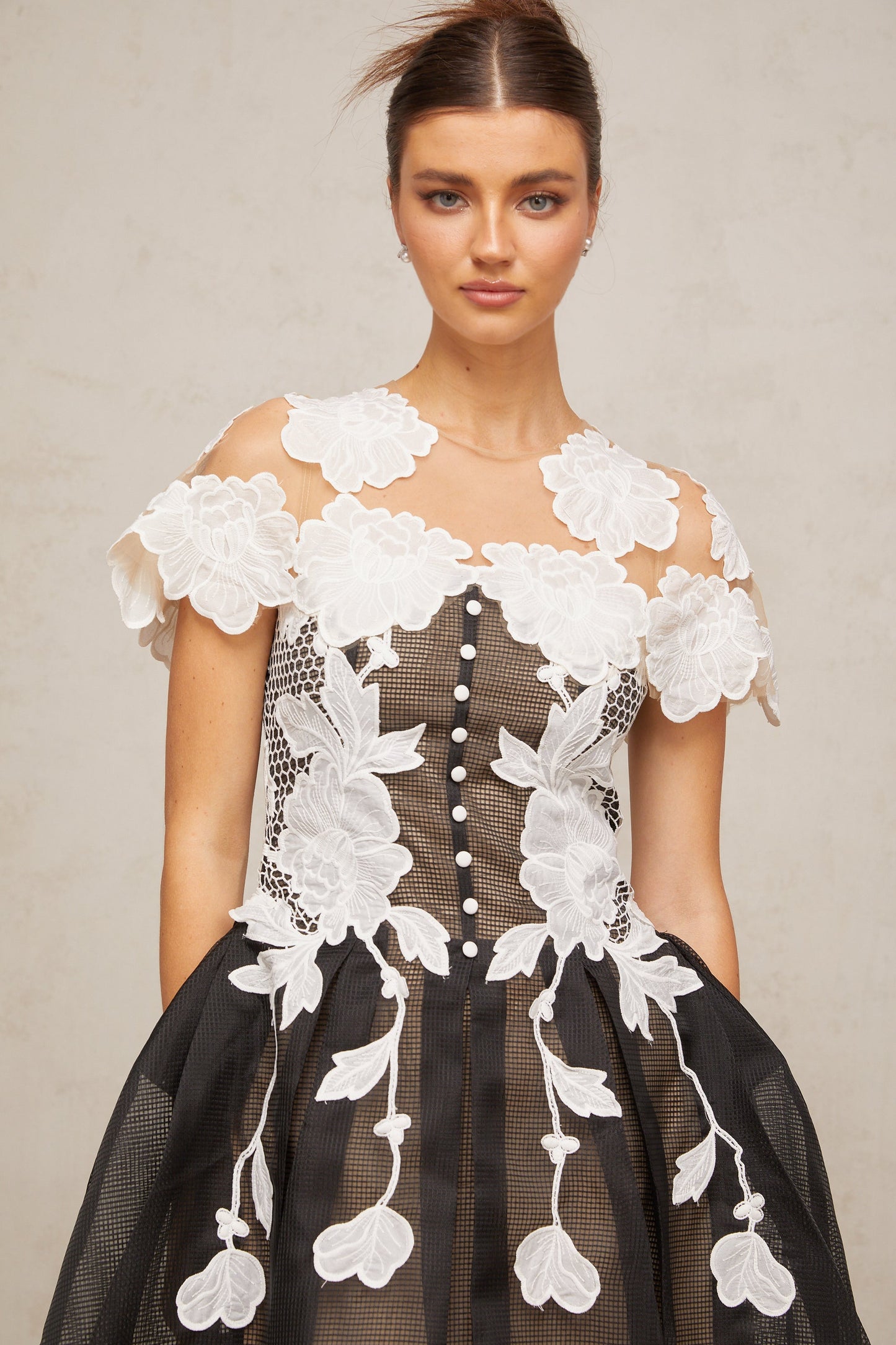 Sandrine color-blocked floral-embroidered mini dress