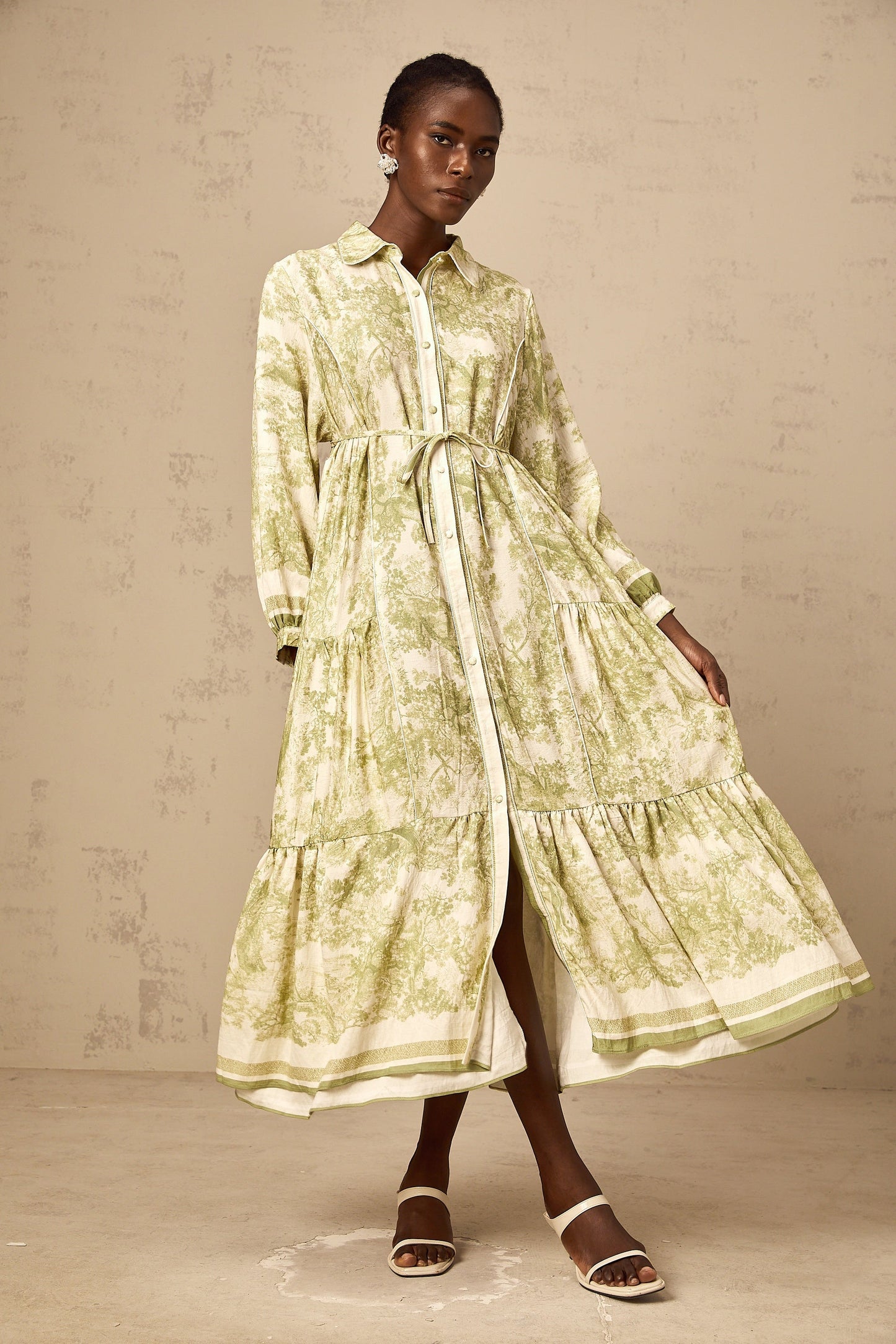 Adélaïde graphic-print midi dress in Green
