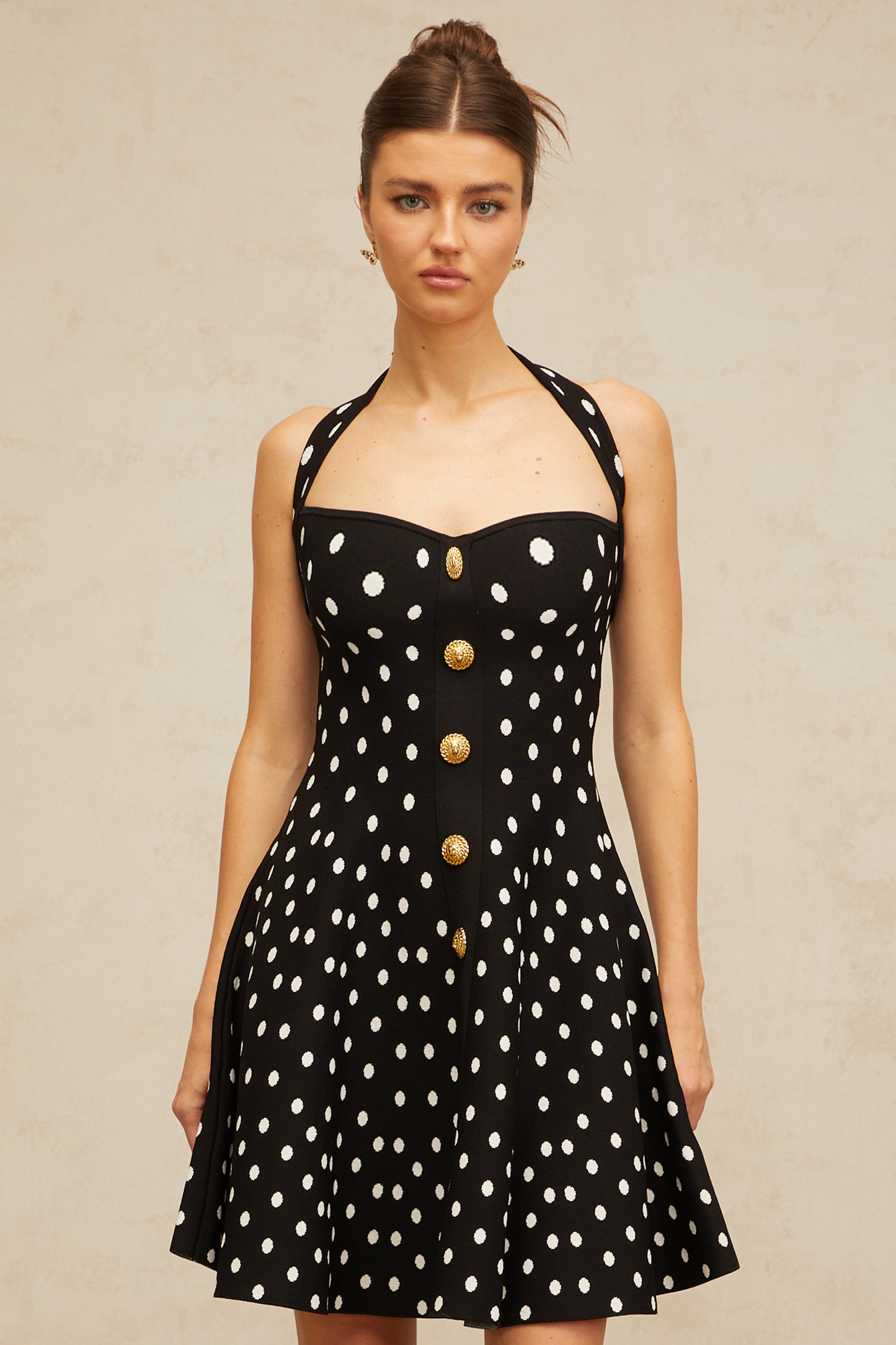 Sandrine black polka-dot knit mini dress