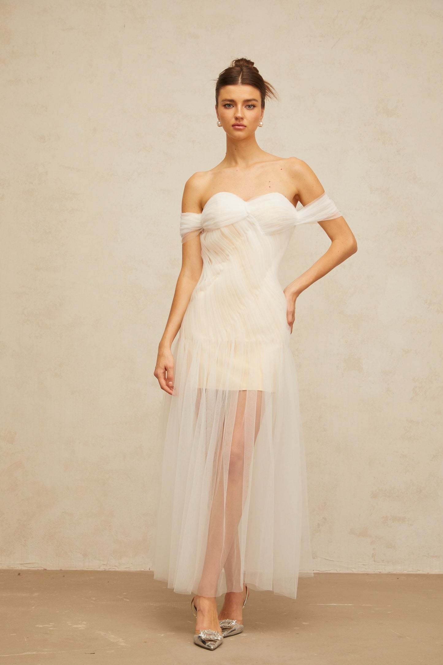 Sibylle off-white pleated tulle maxi dress
