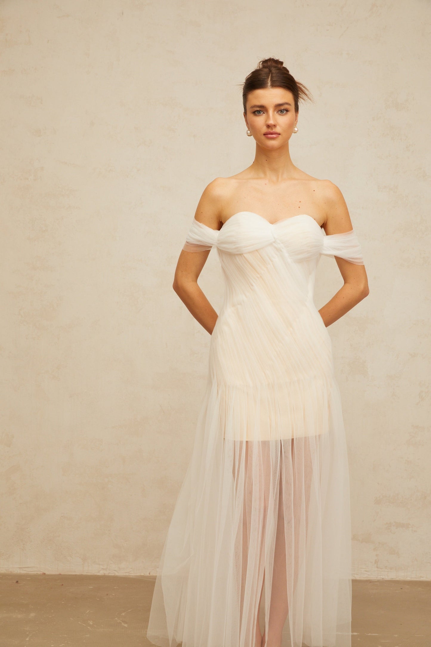 Sibylle off-white pleated tulle maxi dress