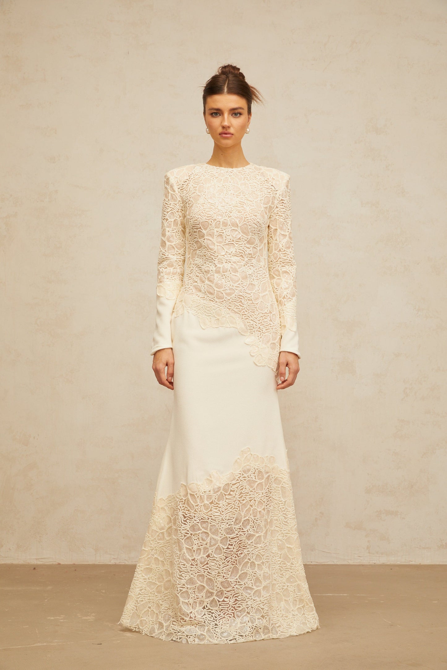 Mathilde off-white textured floral-embroidered sequined maxi dress
