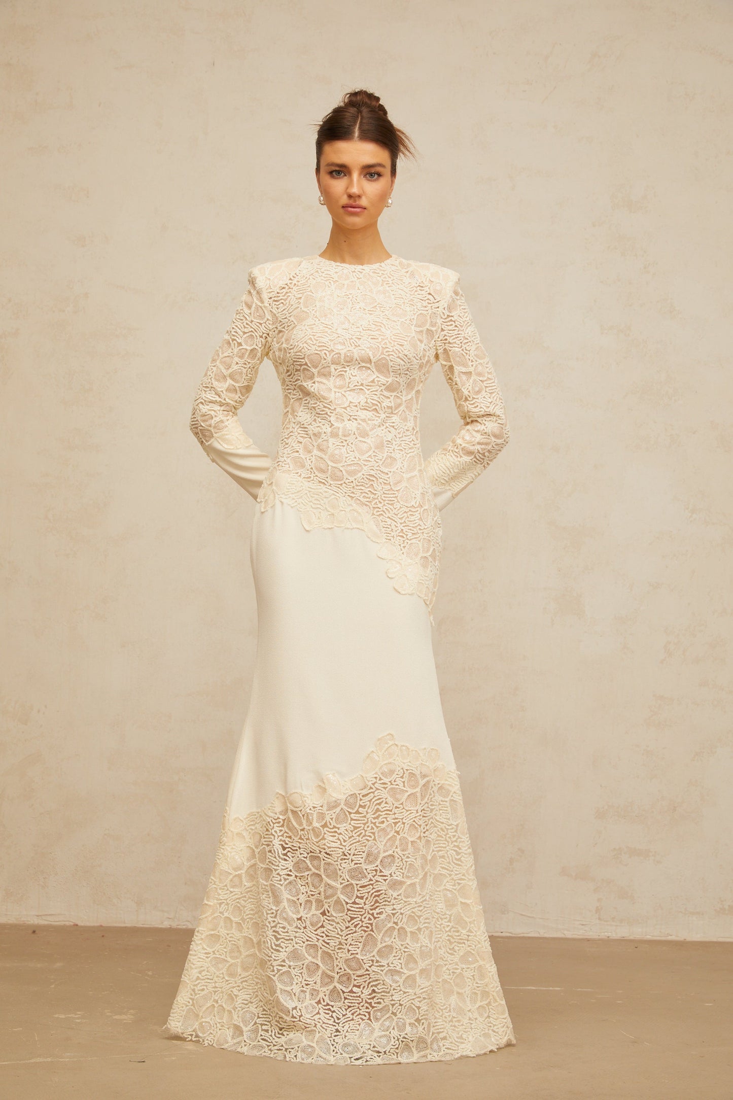 Mathilde off-white textured floral-embroidered sequined maxi dress