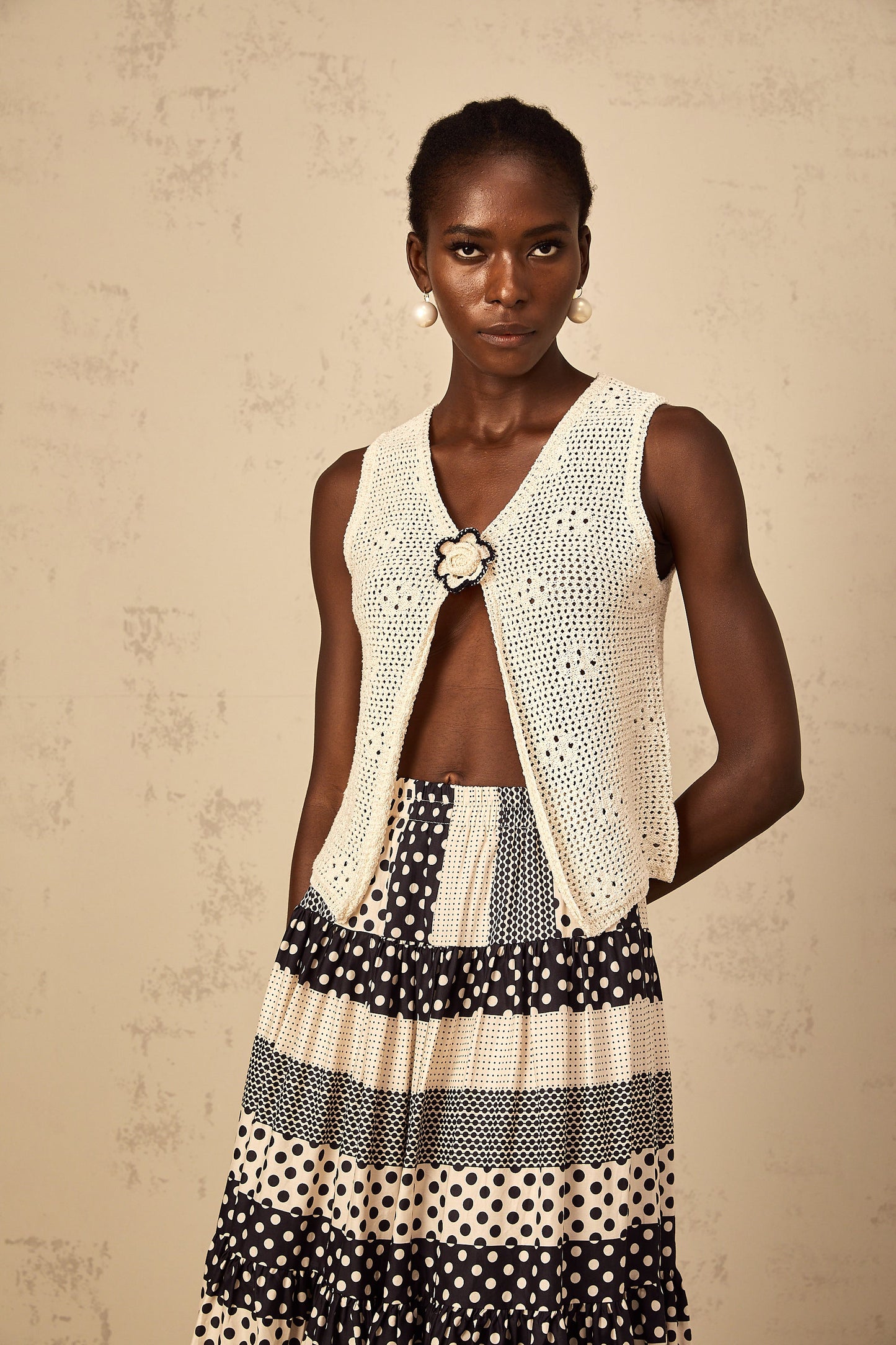 Joséphine crochet-knit open-front tank top