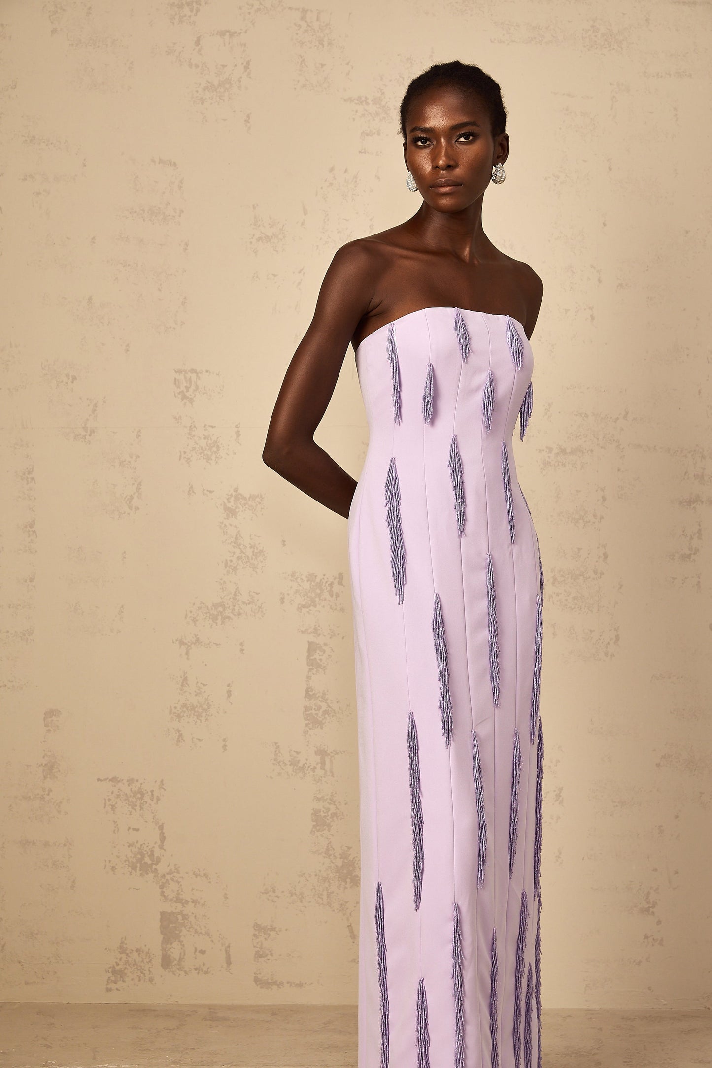Émilie Purple Beaded Fringed Detail Maxi Dress
