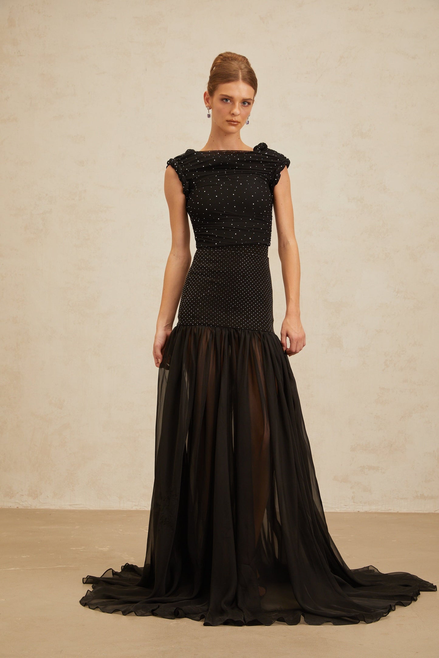 Diane Black Embellished Ruched Crop Top