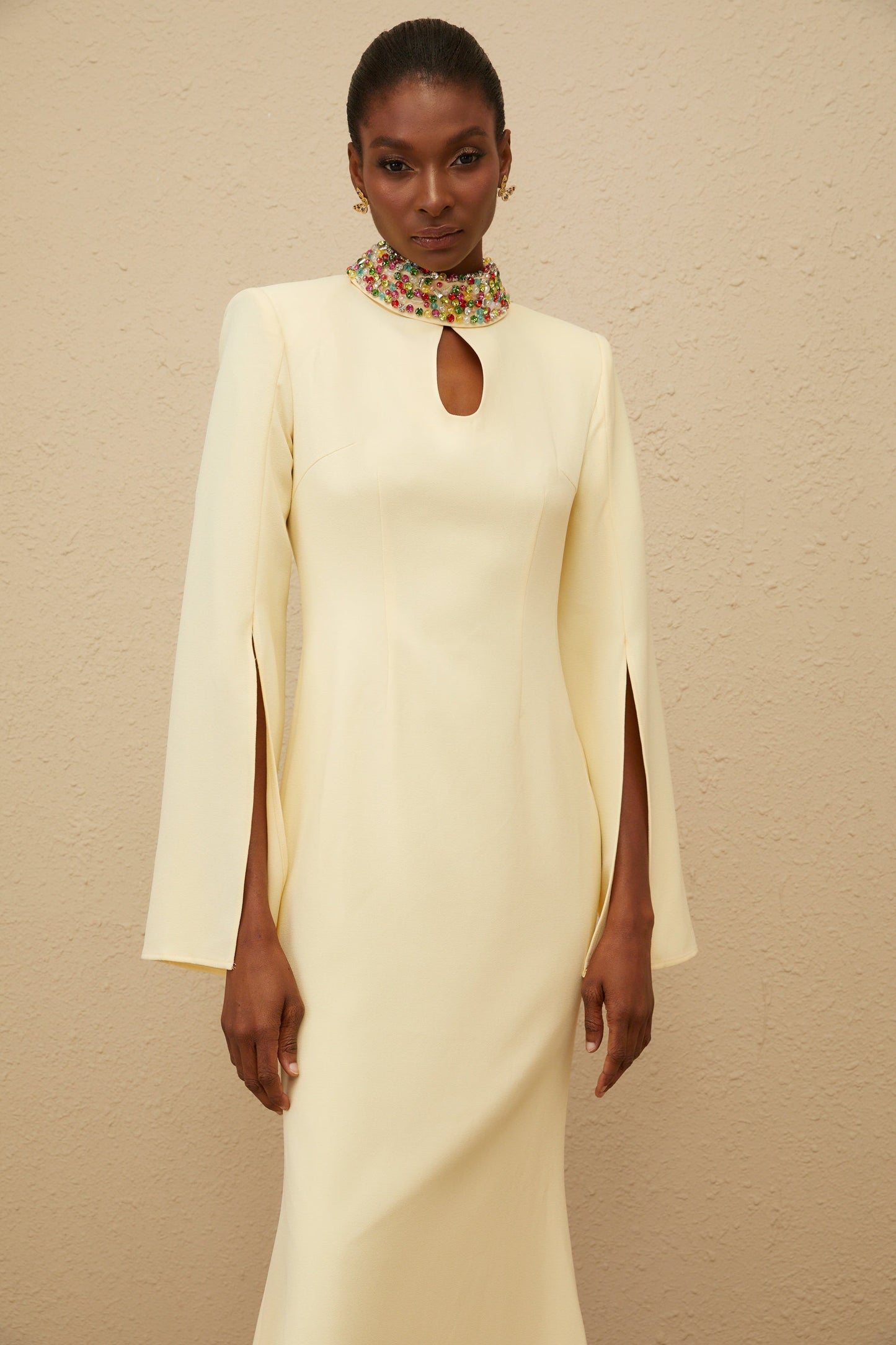 Majestueuse Yellow Keyhole-Detail Mermaid Gown