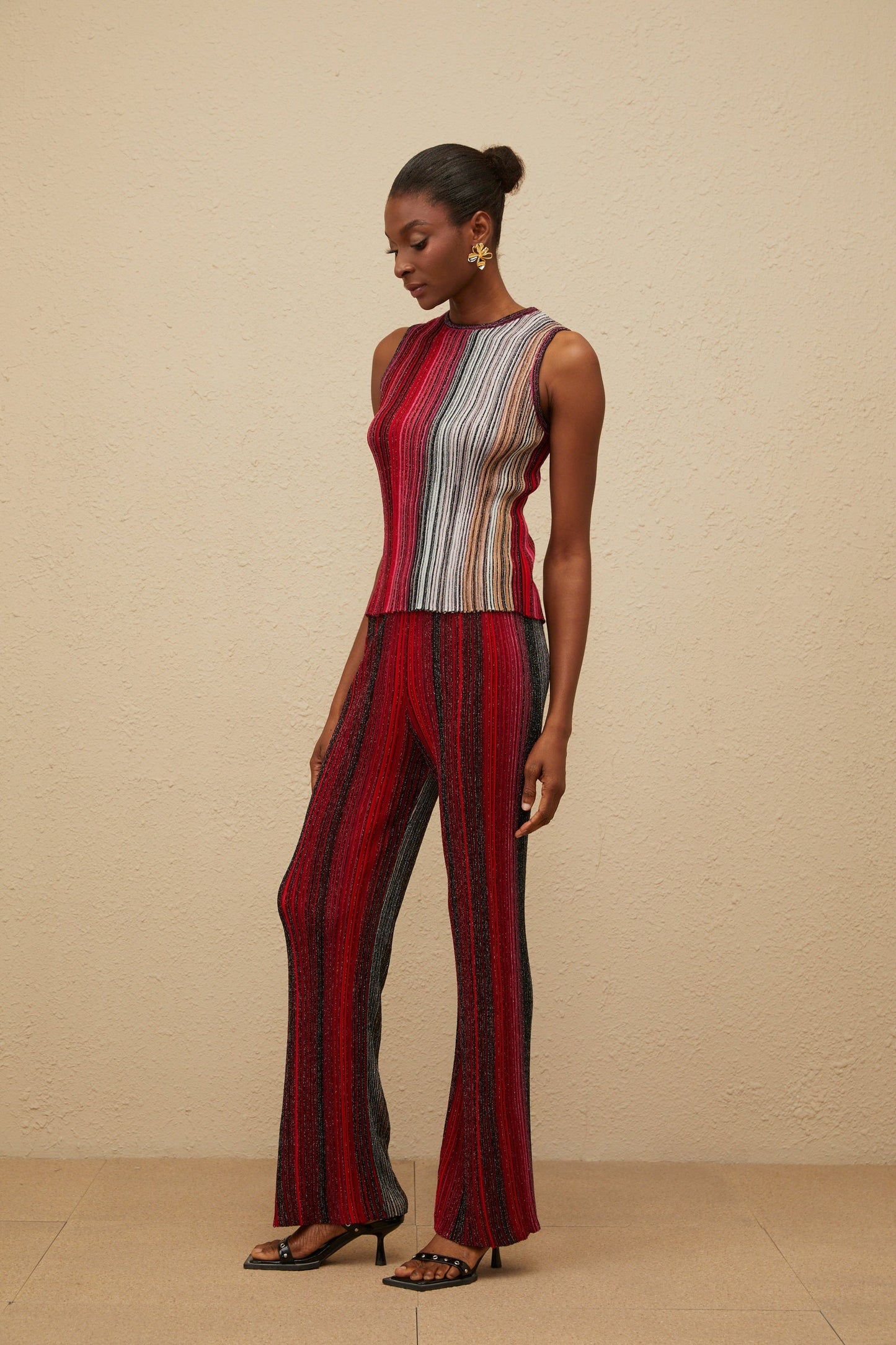 Ulysse Red Glitter Pleated Knit Top & Trousers Set