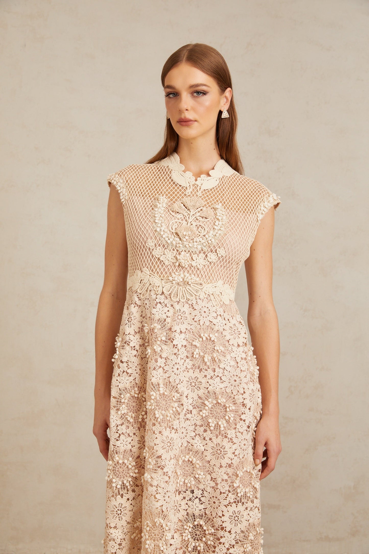 Capucine Braid Detail Corded Lace Midi Dress