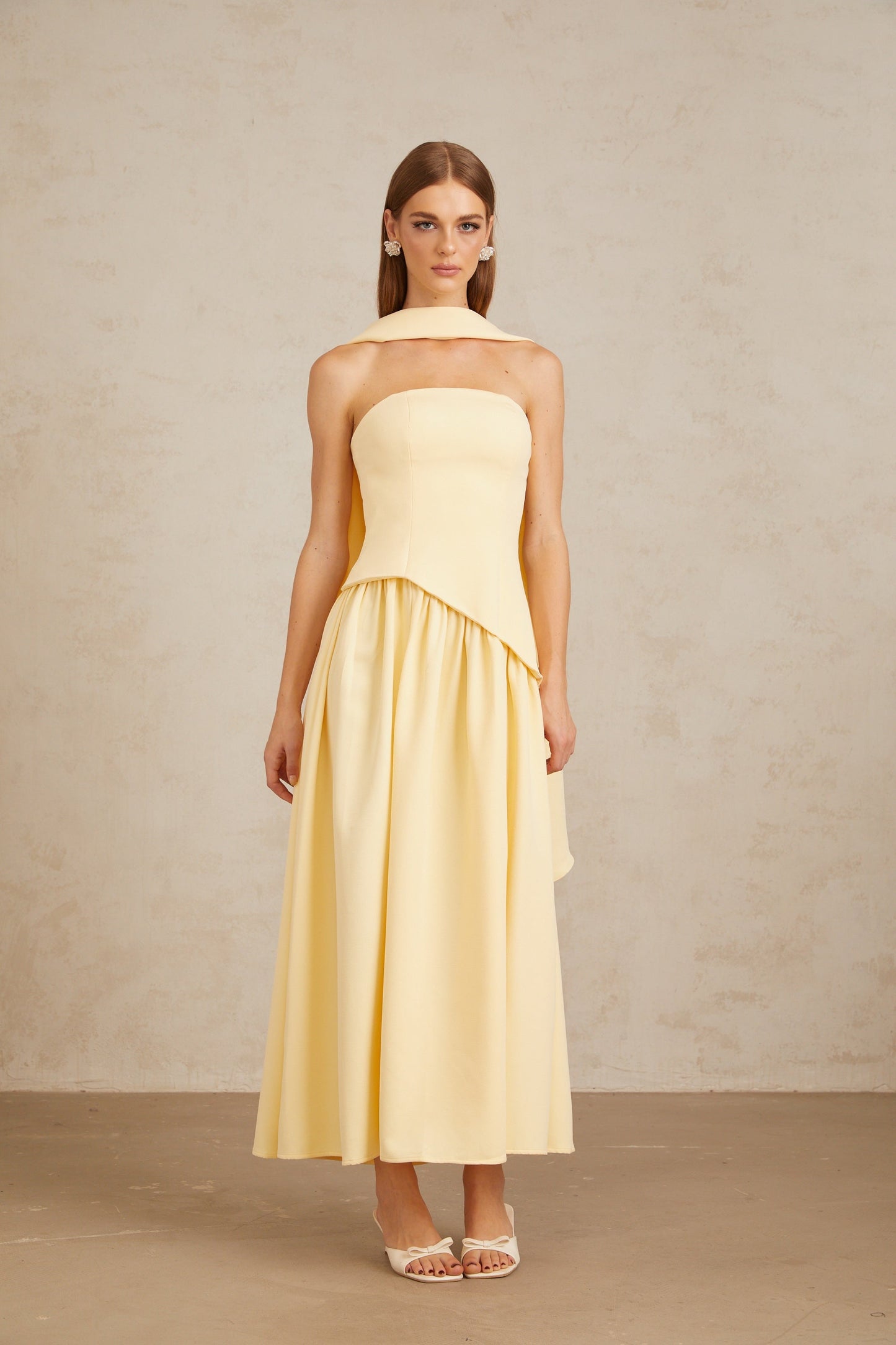 Sidonie Yellow Off-Shoulder Panel Maxi Gown