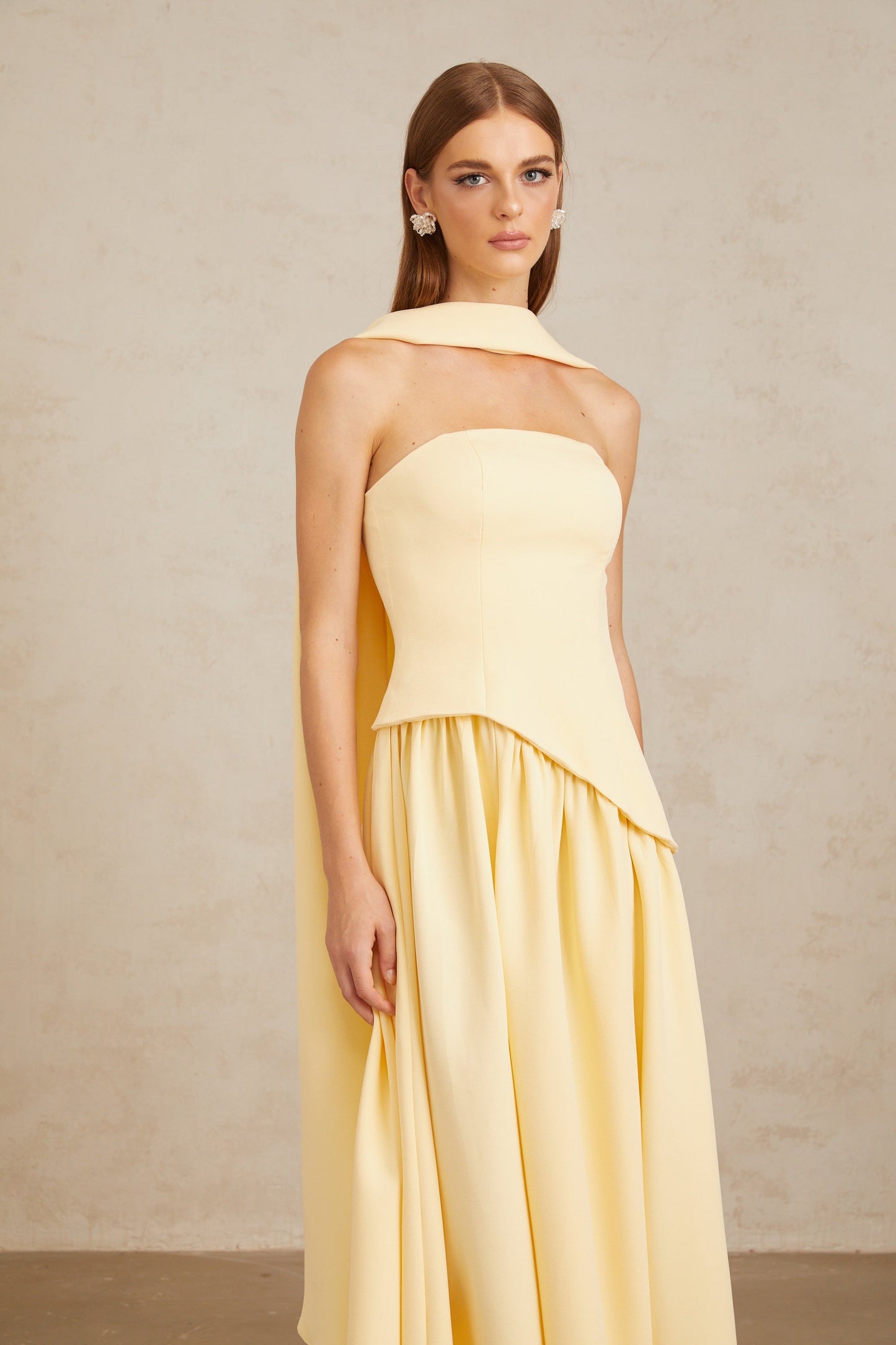 Sidonie Yellow Off-Shoulder Panel Maxi Gown