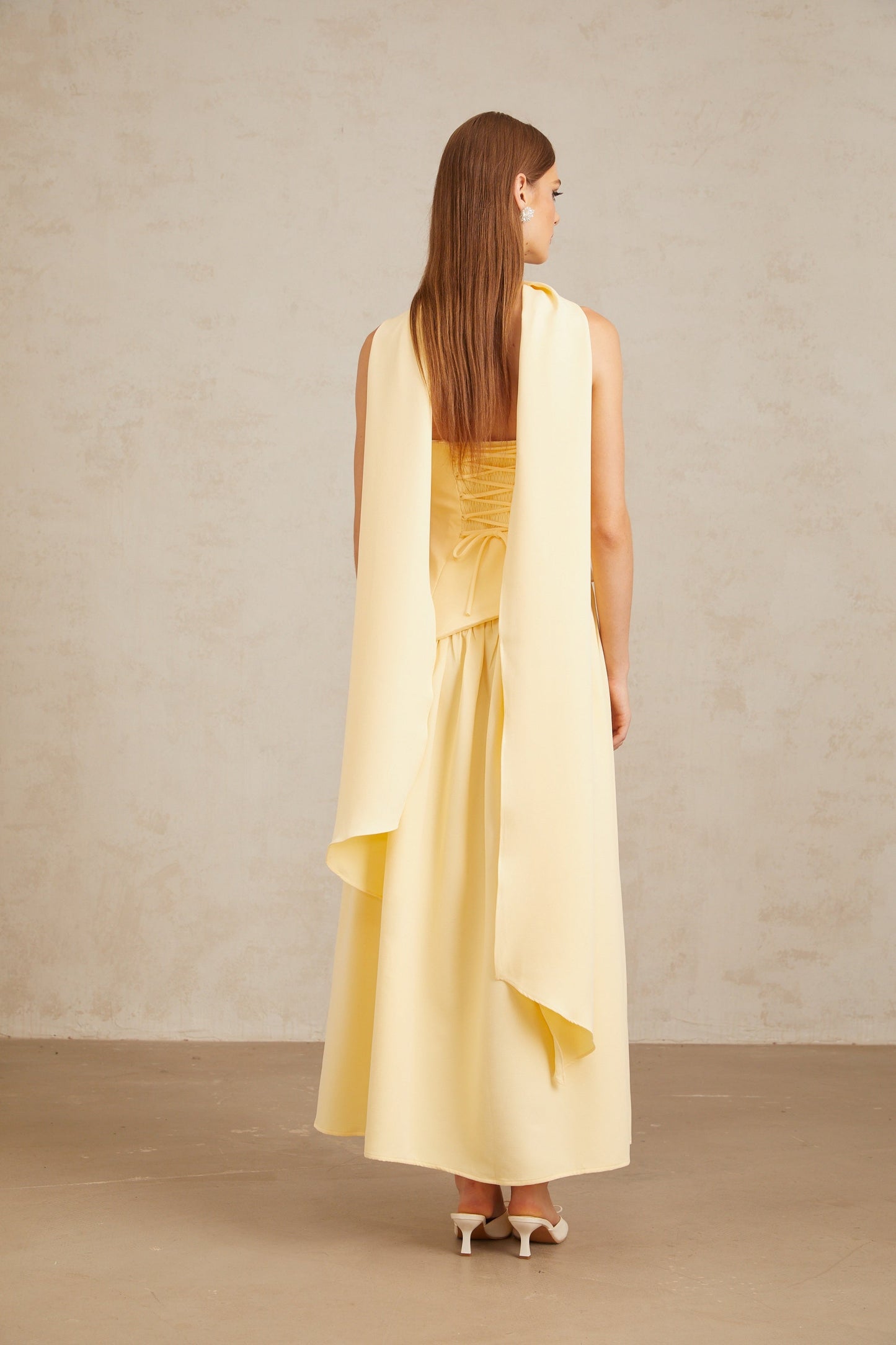 Sidonie Yellow Off-Shoulder Panel Maxi Gown