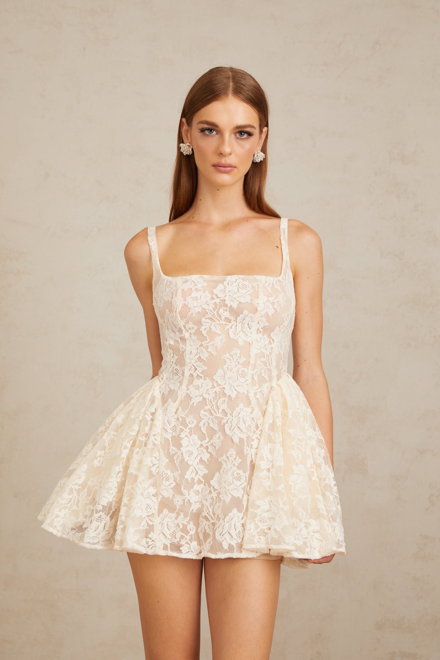 Euphemia Cream White Floral Lace Mini Dress