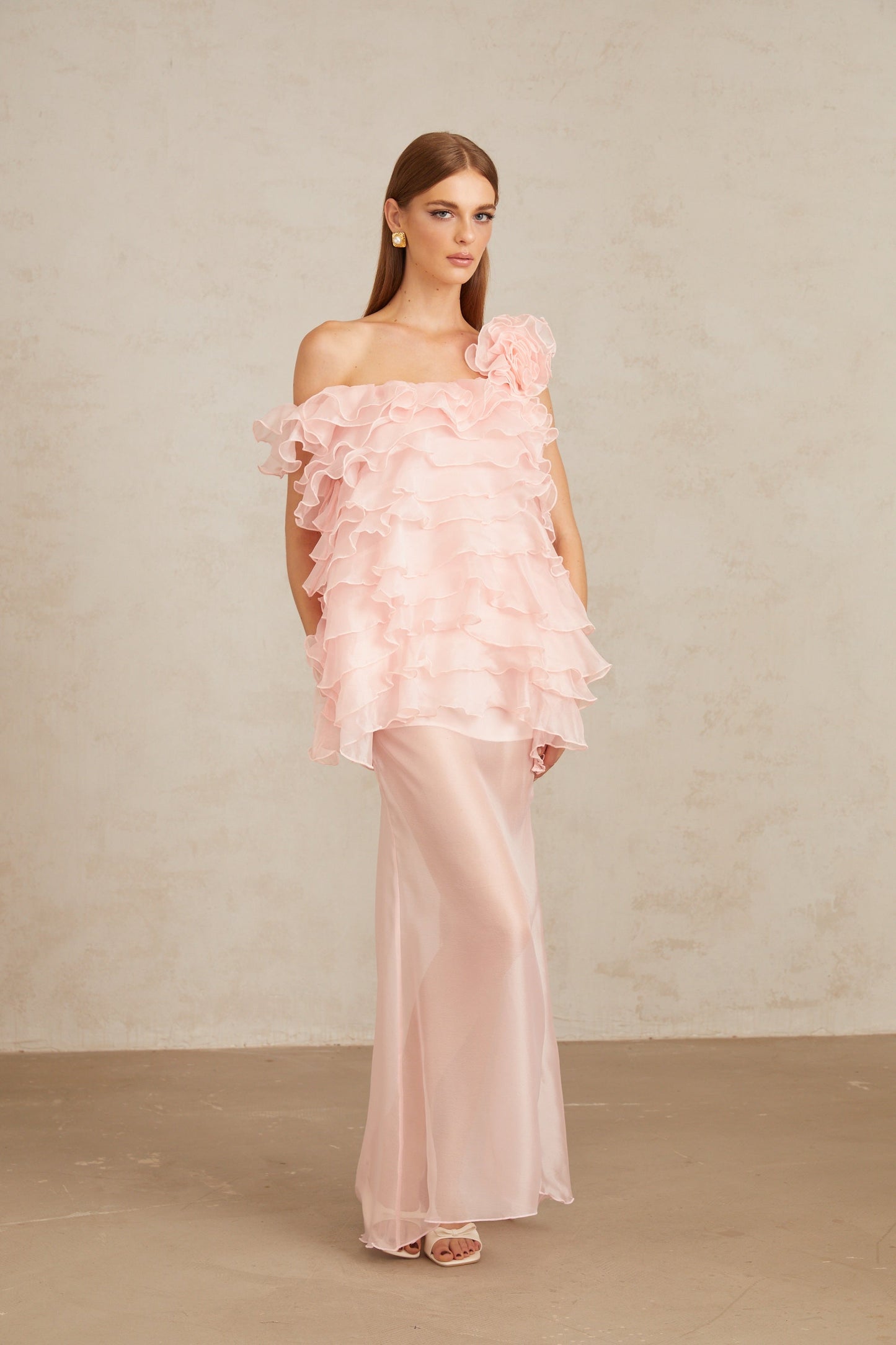 Rosalie Pink Layered Ruffled Floral Maxi Dress