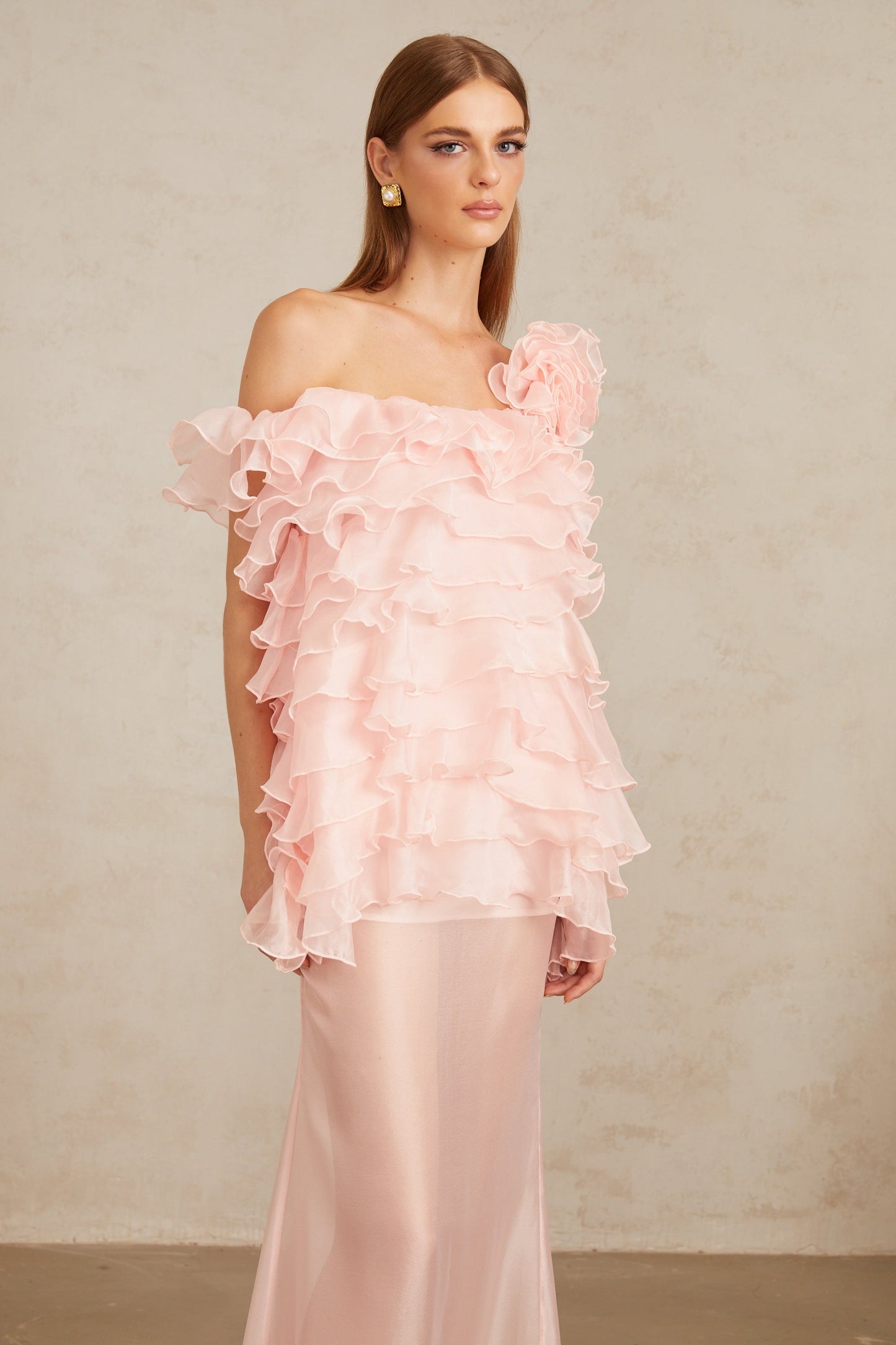 Rosalie Pink Layered Ruffled Floral Maxi Dress