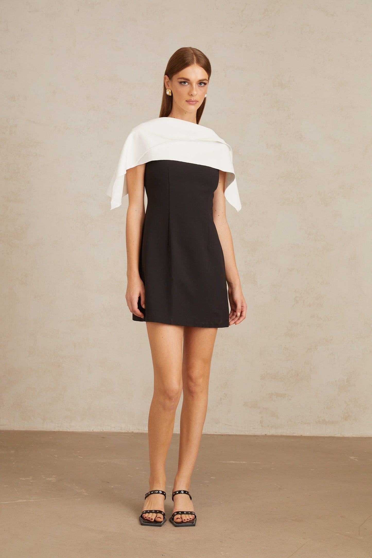 Constance Black A-Line Mini Dress with Cape Detail