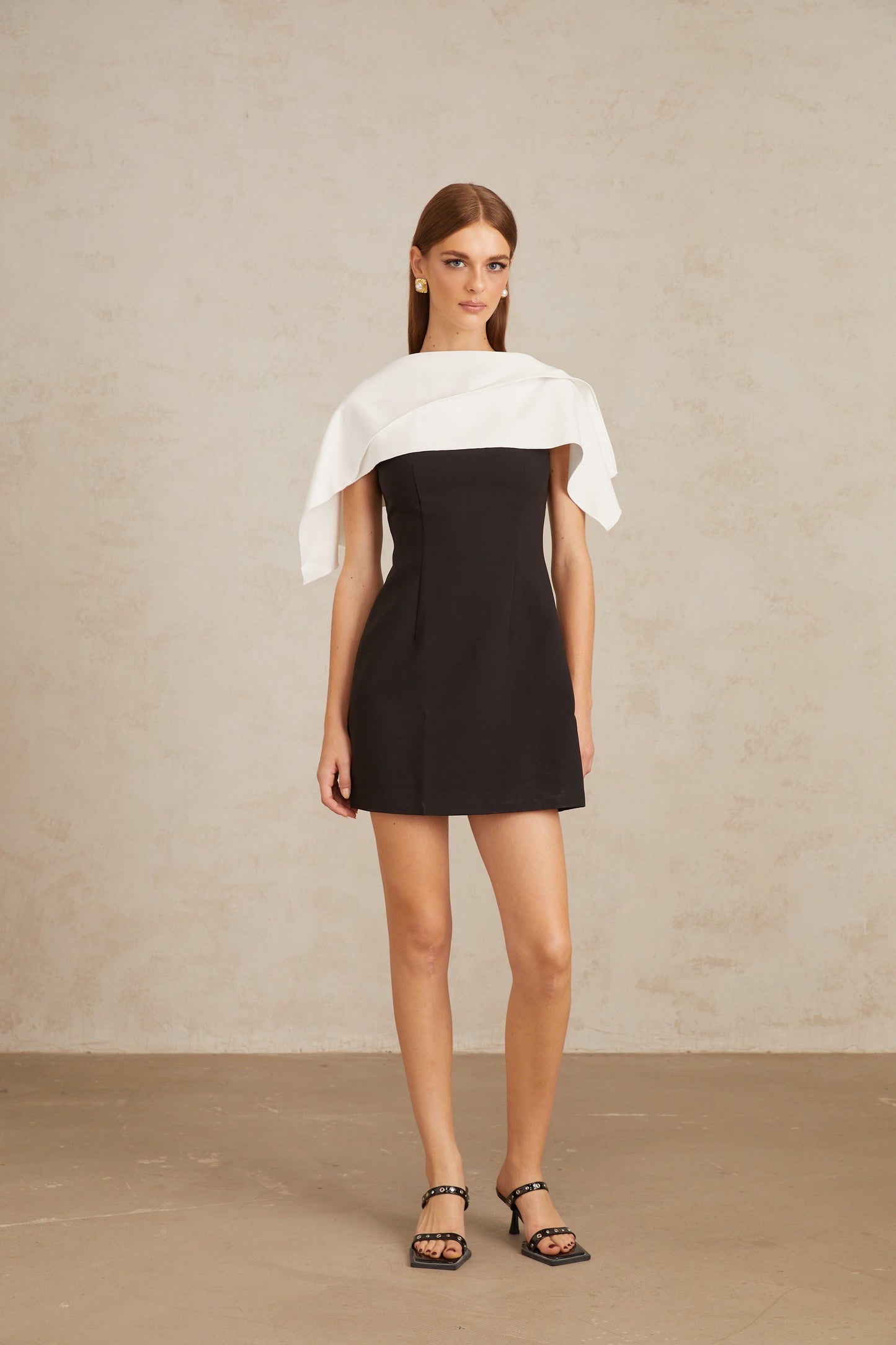 Constance Black A-Line Mini Dress with Cape Detail