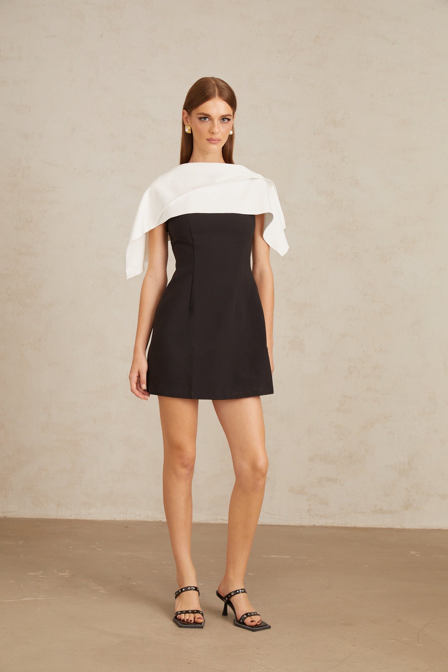 Constance Black A-Line Mini Dress with Cape Detail