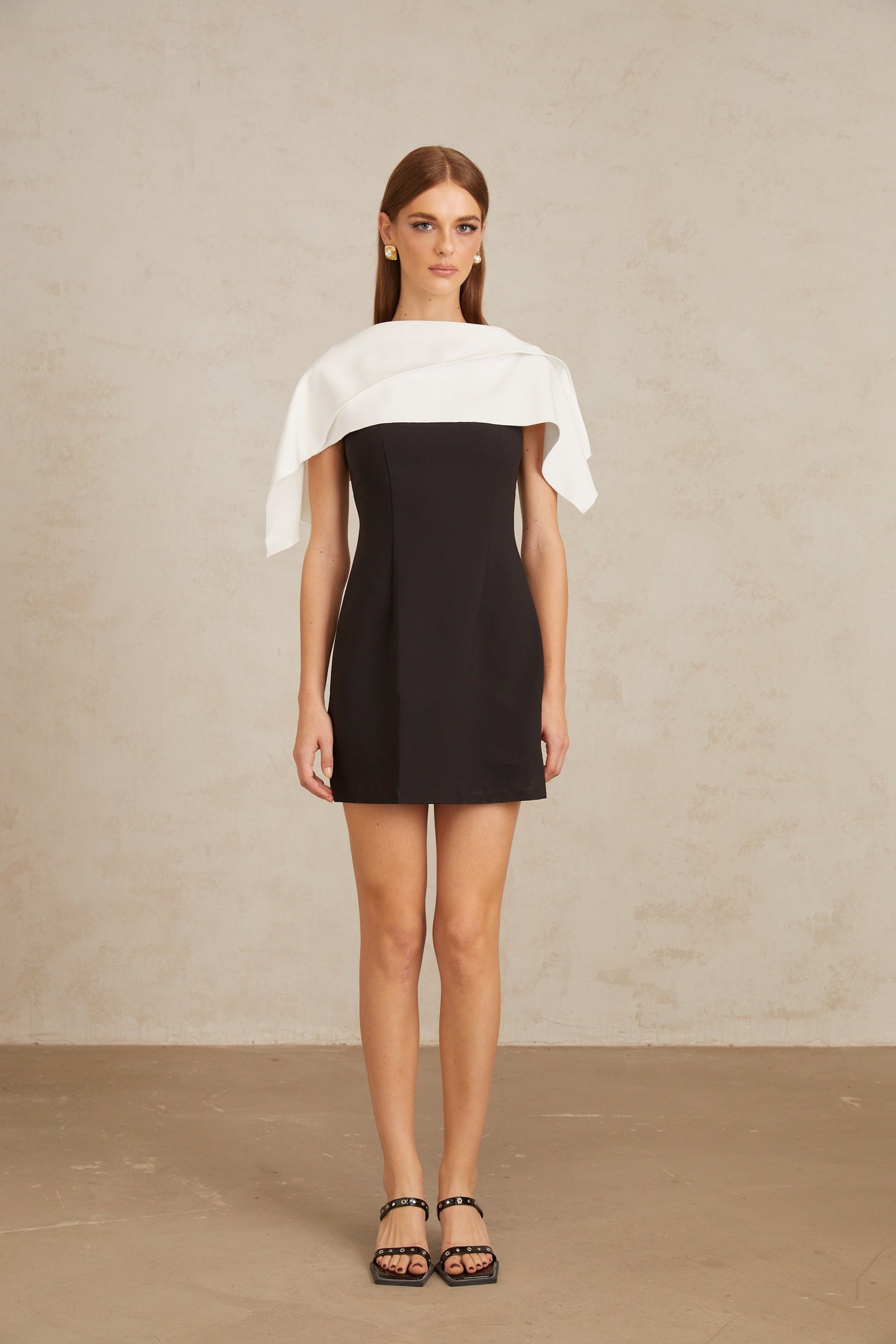 Constance Black A-Line Mini Dress with Cape Detail