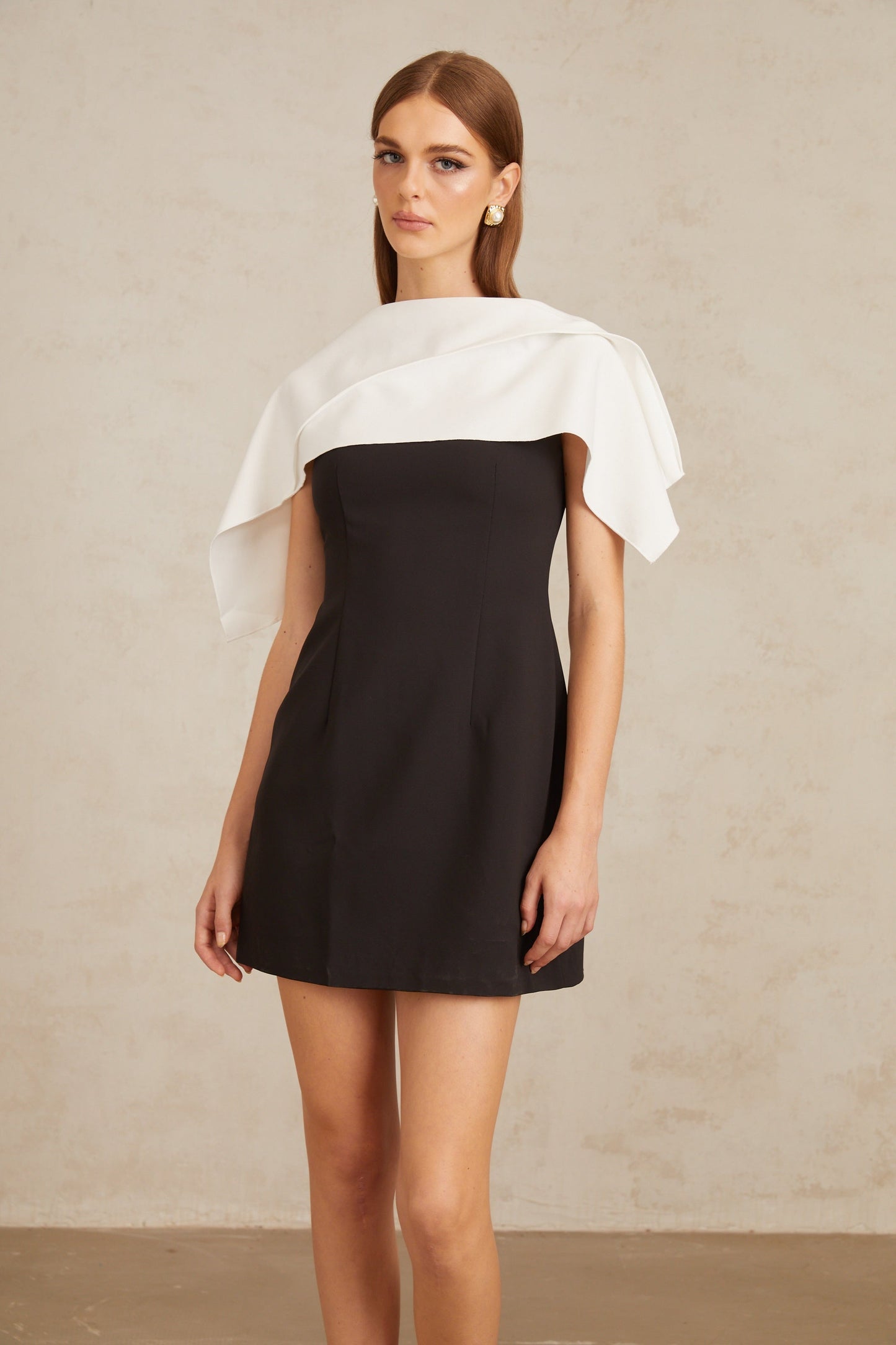 Constance Black A-Line Mini Dress with Cape Detail