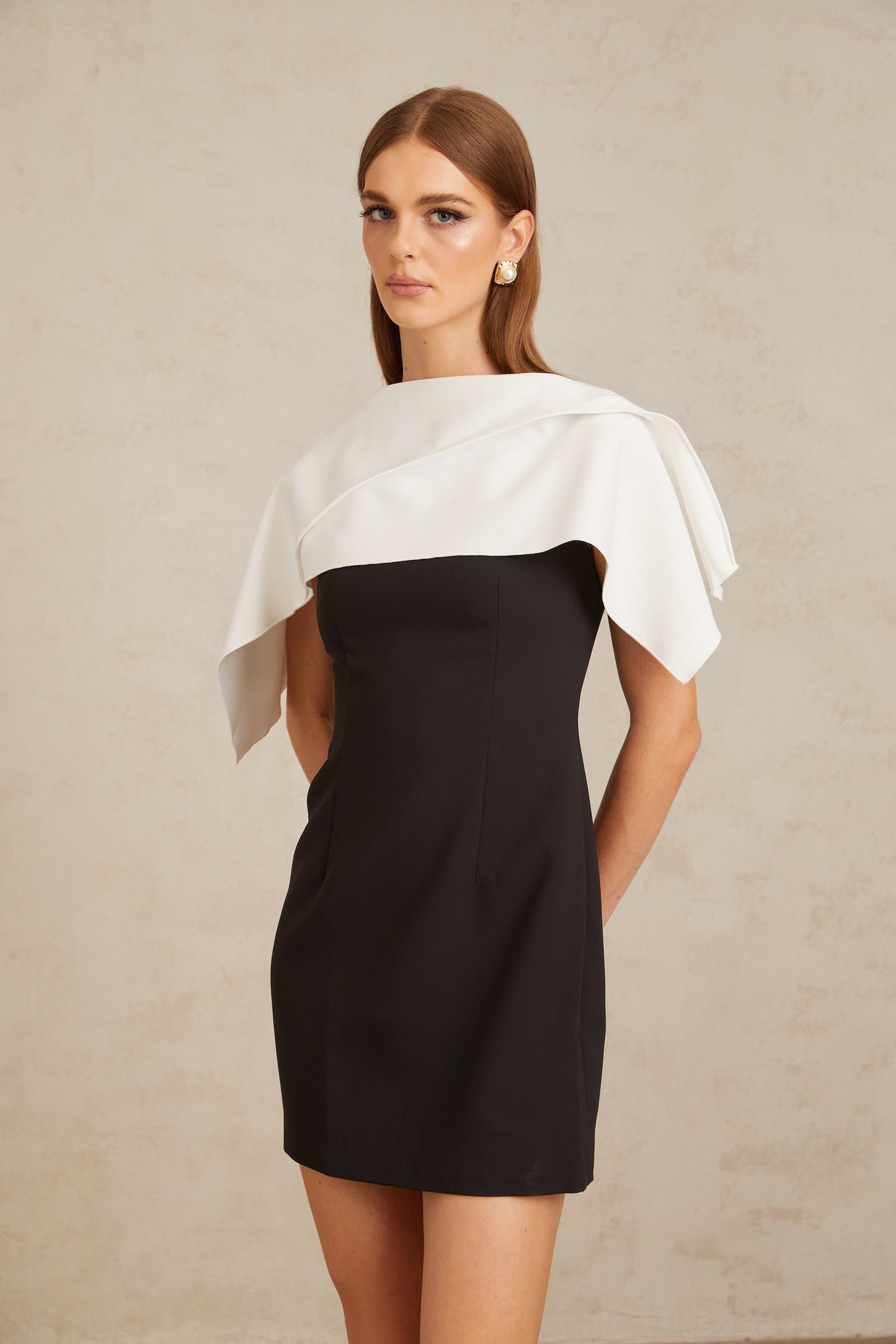 Constance Black A-Line Mini Dress with Cape Detail