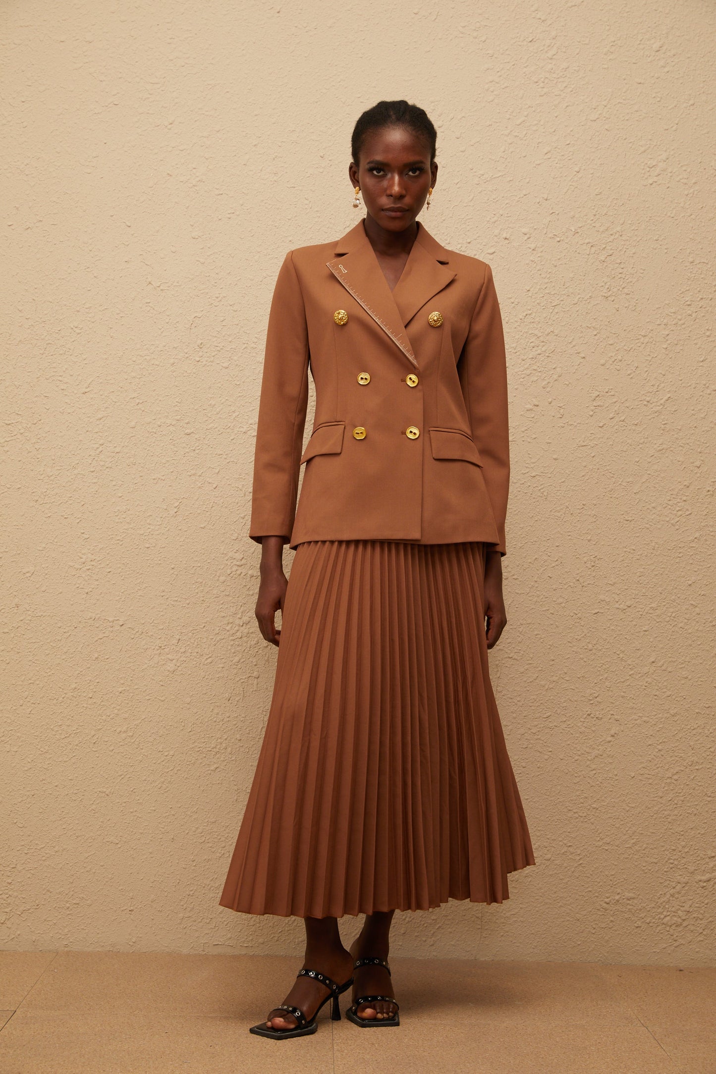 Maëlys Caramel Double Breasted Blazer & Skirt Set