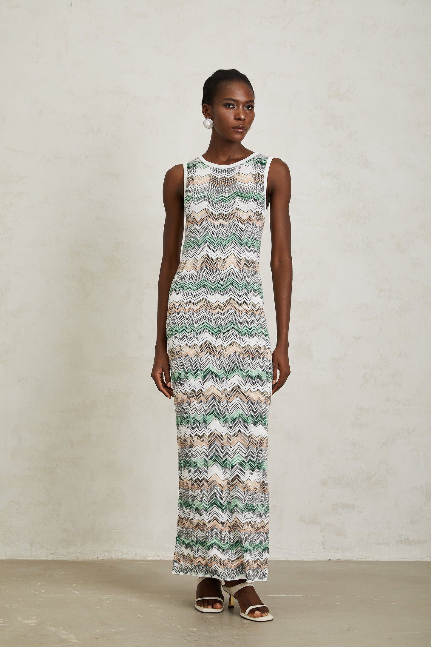Manon Green Zigzag Woven Knit Maxi Dress