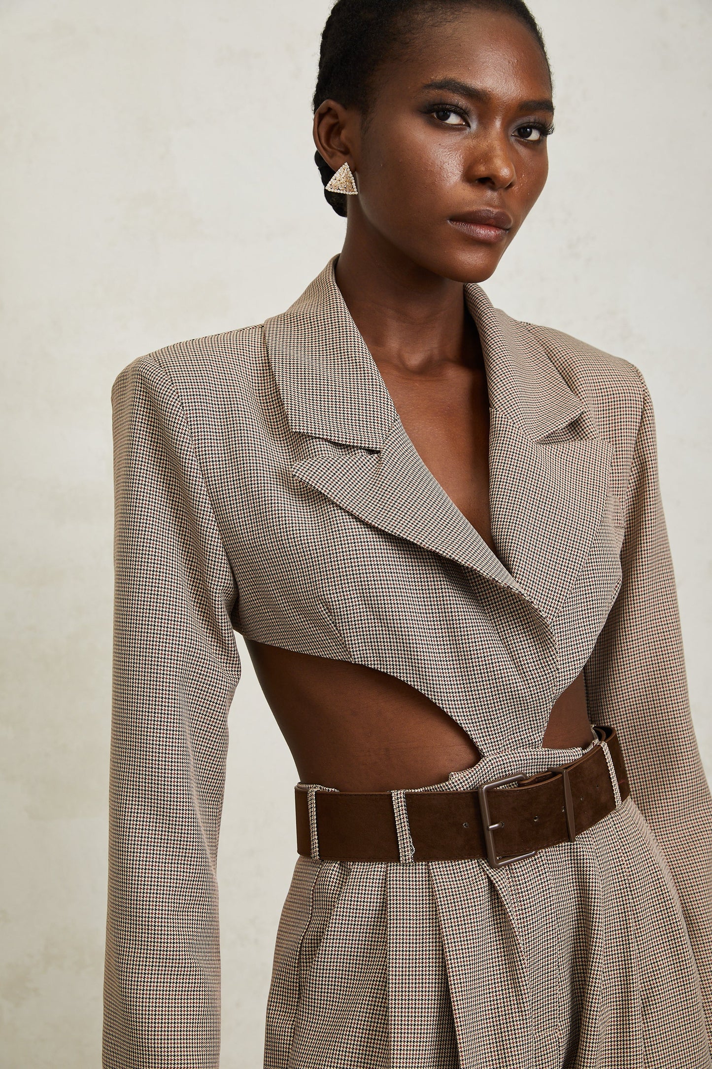 Cayetana Khaki Cut Out Houndstooth Jumpsuit