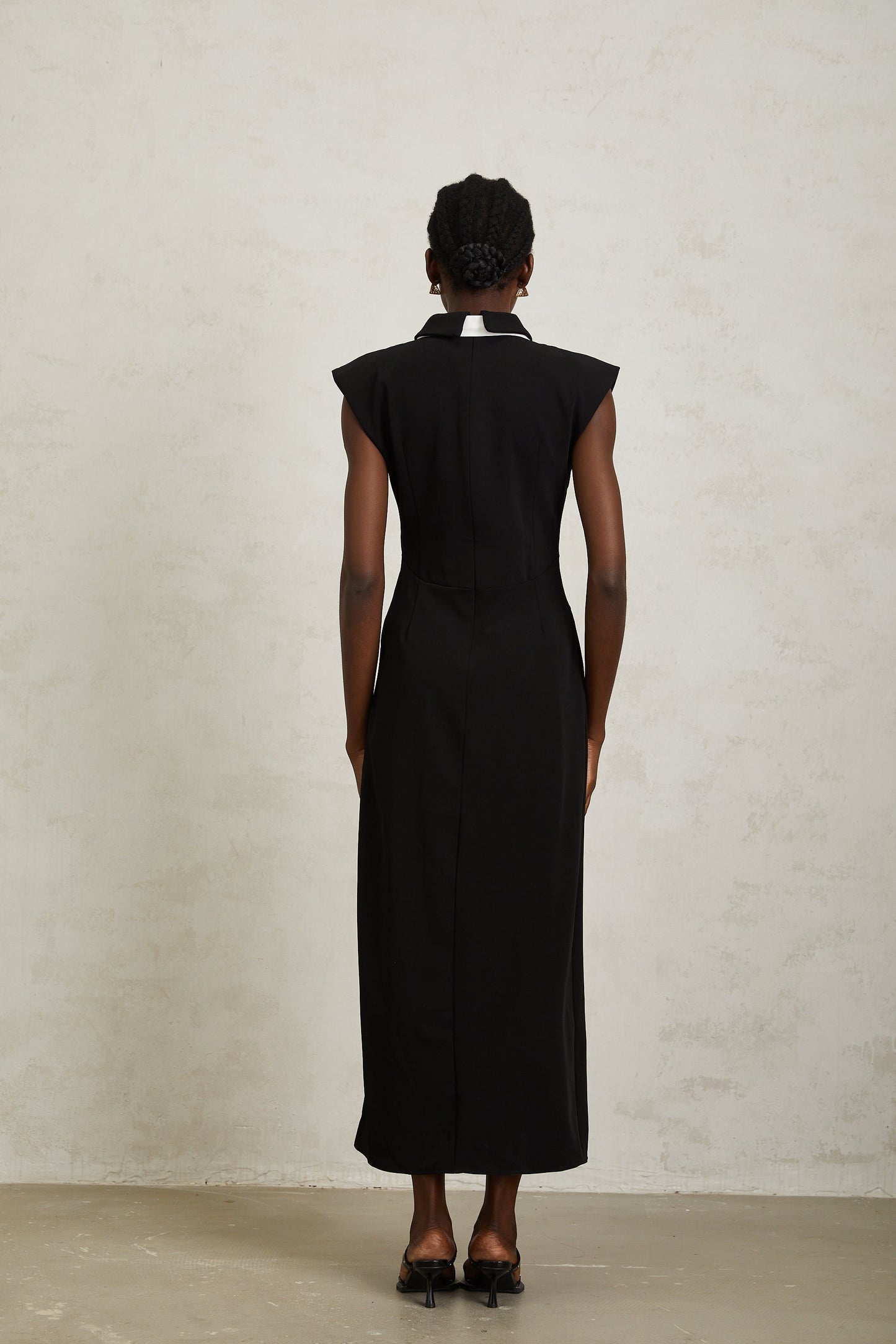 Daniela Black Necktie High Slit Midi Dress