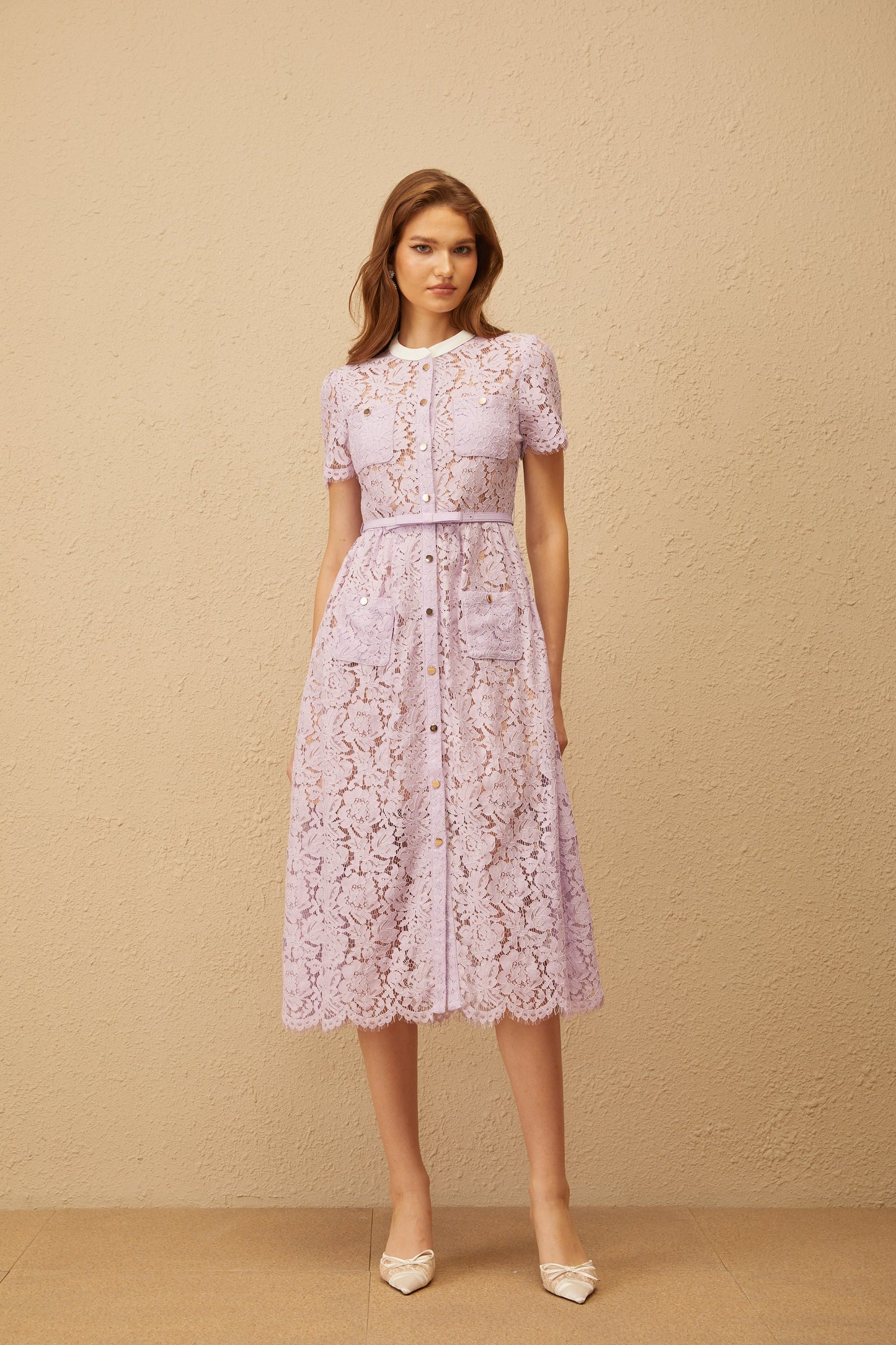 Églantine Purple Floral Lace Midi Dress