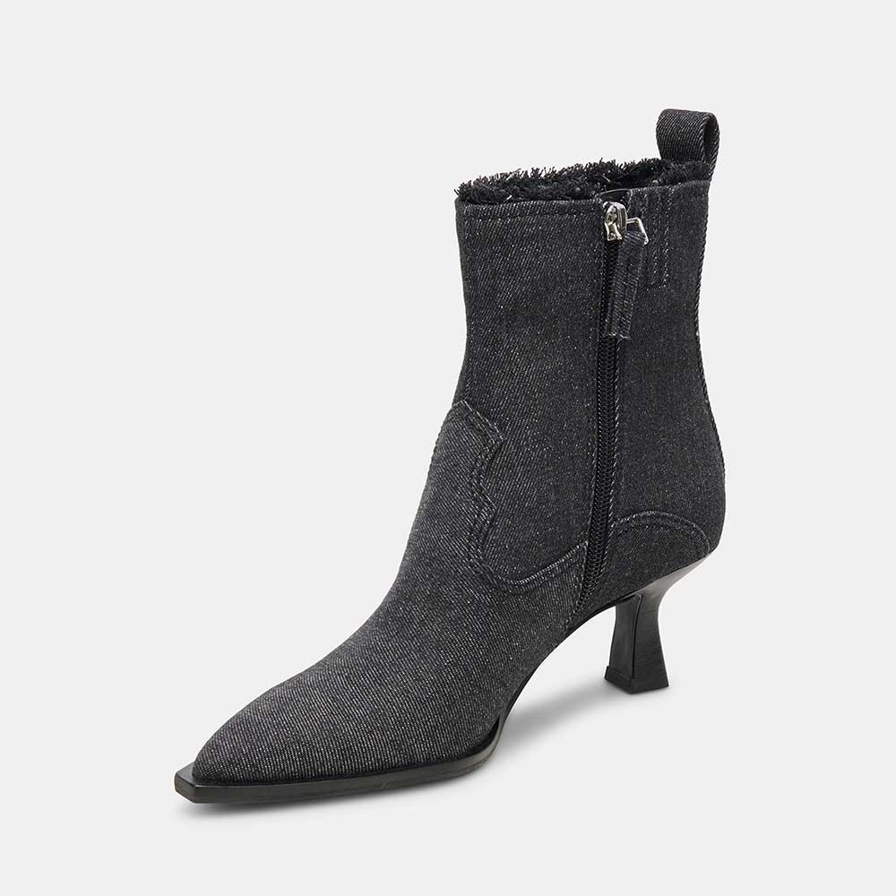 Denim Black Pointed Side-Zip Ankle Boots for Women
