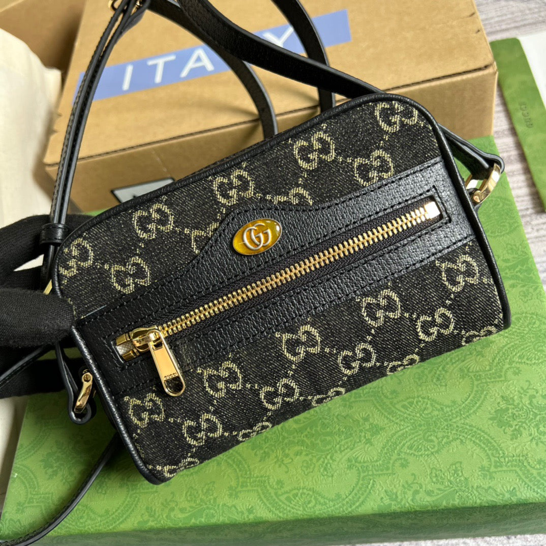 gg Ophidia Mini gg Bag Black And Ivory gg Denim Jacquard For Women 7in/17.5cm gg 517350 UN3BG 1274