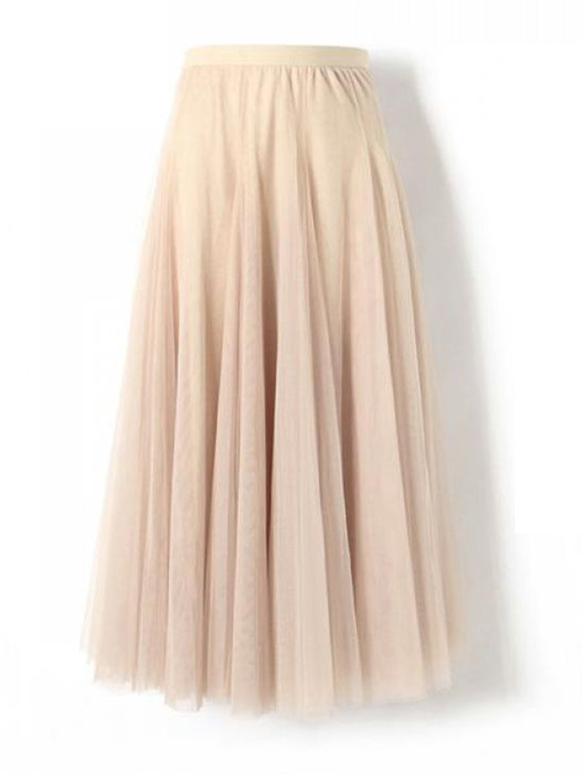 Daily Layered Pleated Stretchy Waist Solid Tulle Midi Skirt