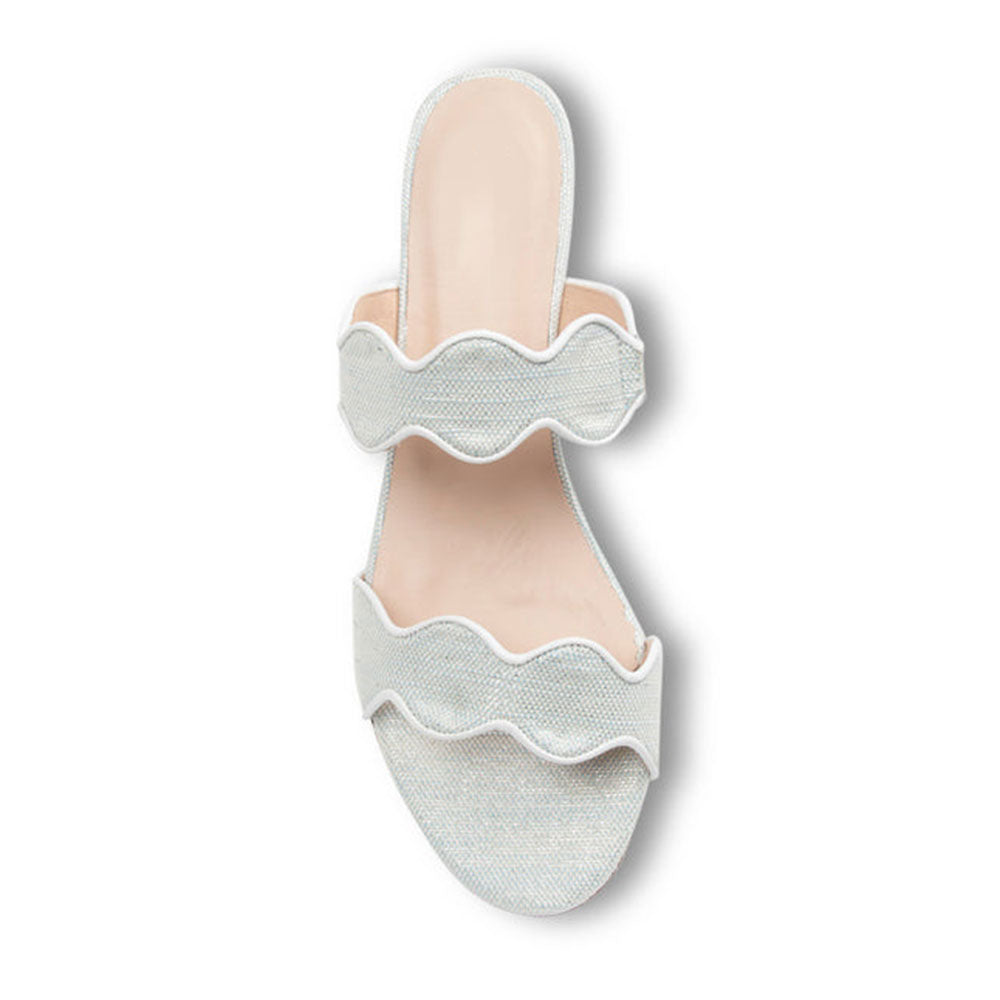 Elegant Round Toe Block Heel Pale Blue Slip On Sandals for Women