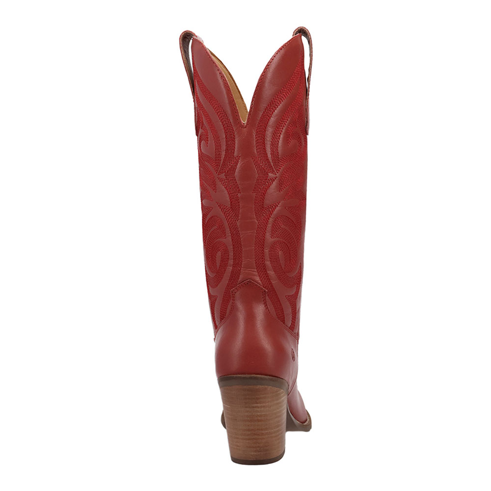 Embroidered Block Heel Mid-Calf Snip Toe Red Cowgirl Boots