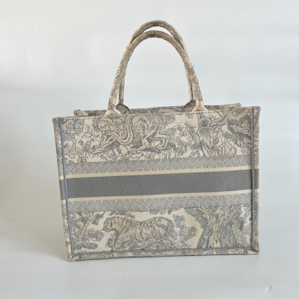 Dior Grey/White Embroidered Canvas Medium Book Tote